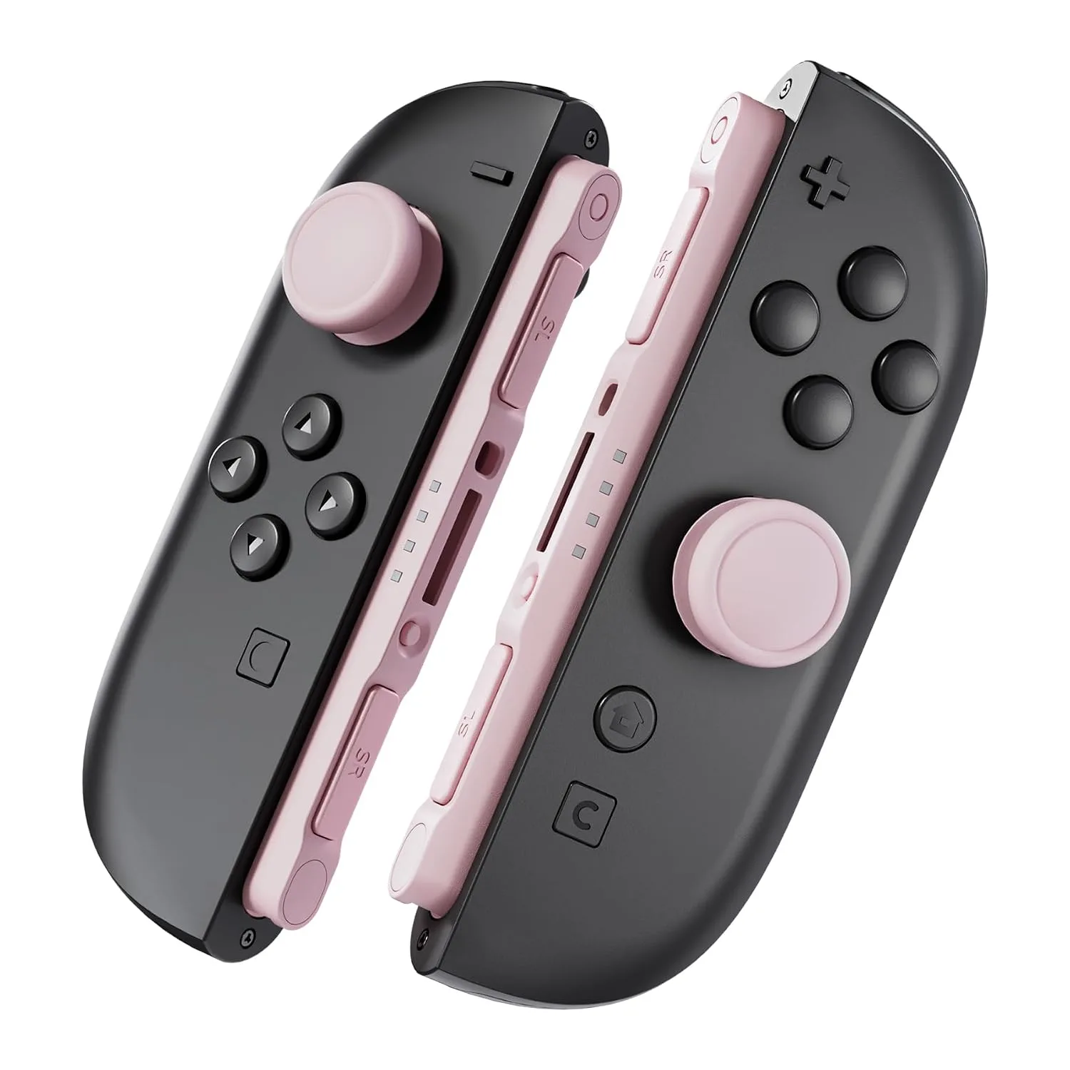 eXtremeRate Replacement 3D Joystick & Thumb Grips & Side Rail Shell Buttons for Nintendo Switch 2 JoyCon, Console Rail Stickers Left Right Analog Thumbsticks Caps for Switch 2 - Cherry Blossoms Pink