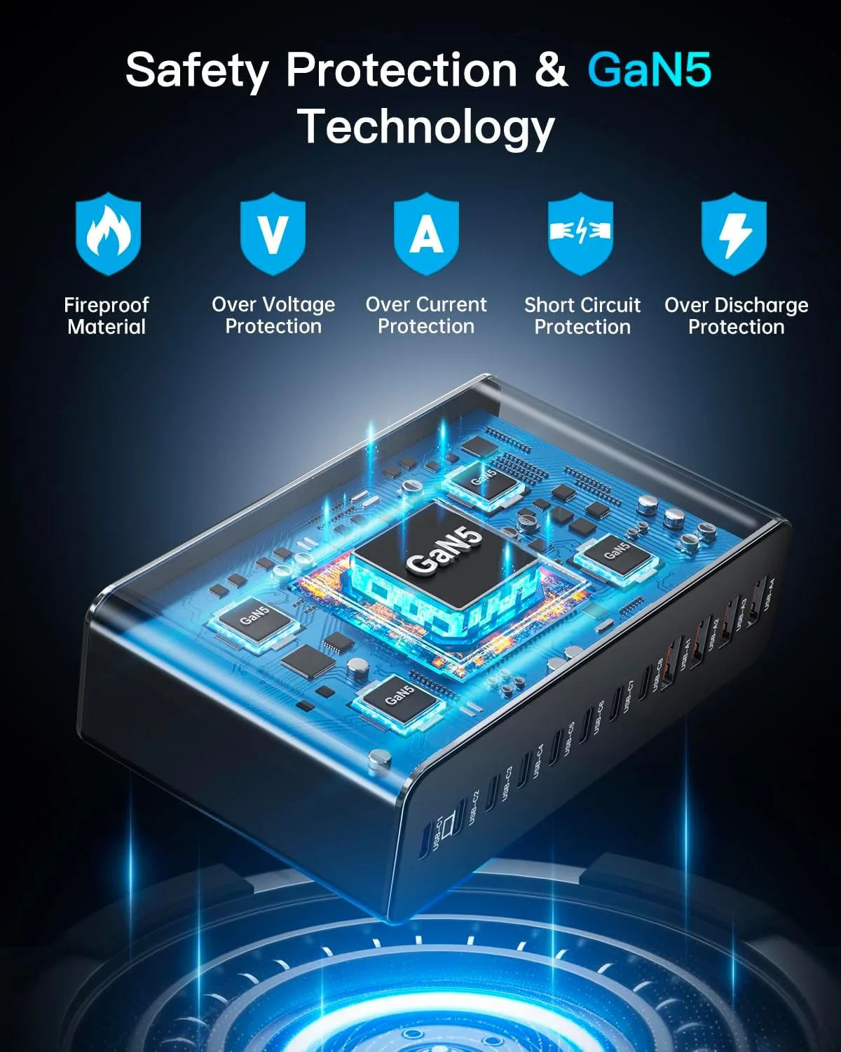 12 Ports Aluminum Alloy MEKIOJEO 380W Charging Station USB C Charger Block