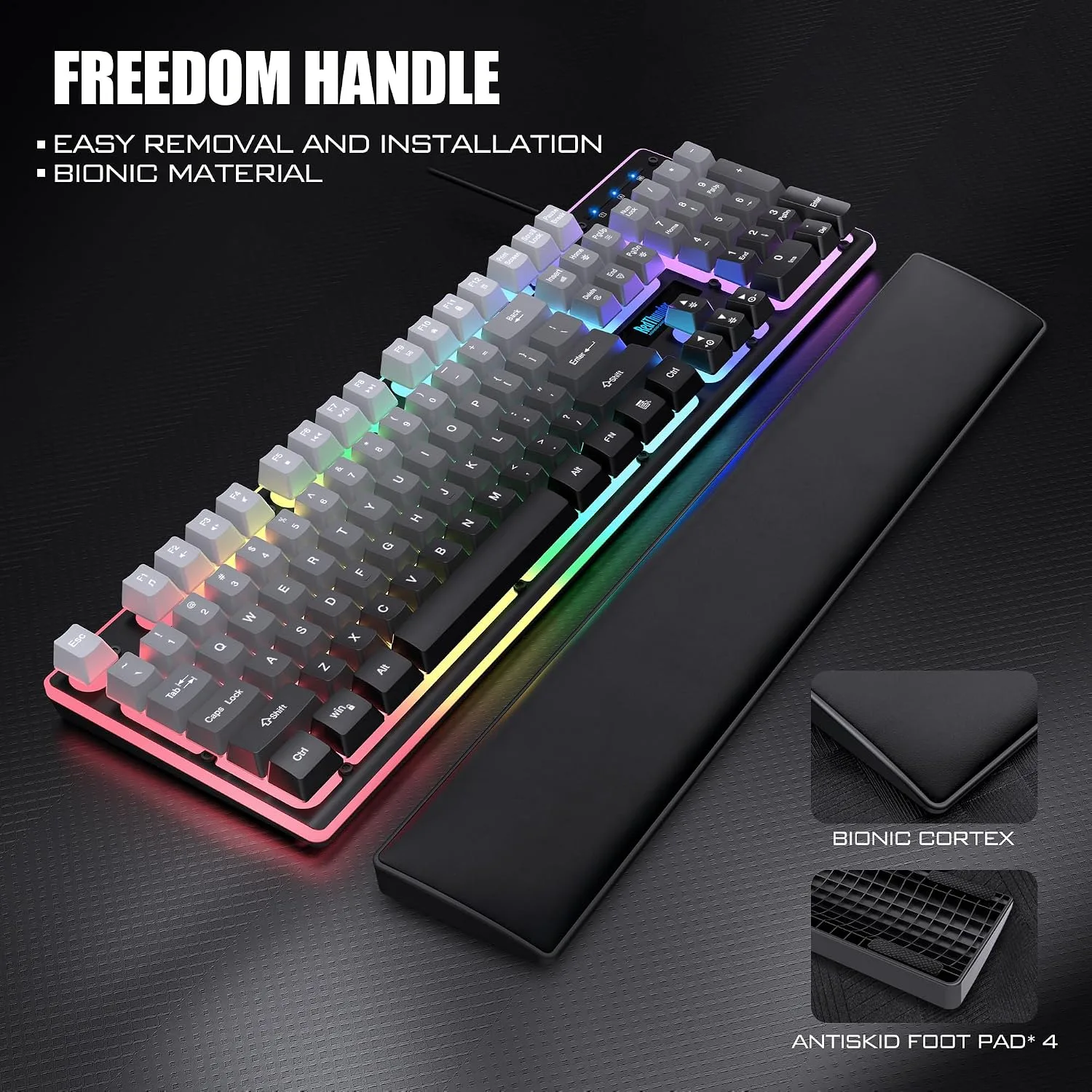 RedThunder K10 Wired Gaming Keyboard, Mouse Wrist Rest Combo, RGB Backlit, Mechanical Feel Anti-ghosting Keyboard + 7D 7200 DPI Mice+Soft Leather Wrist Rest 3 in 1 PC Gamer Accessories(Gradient Gray)