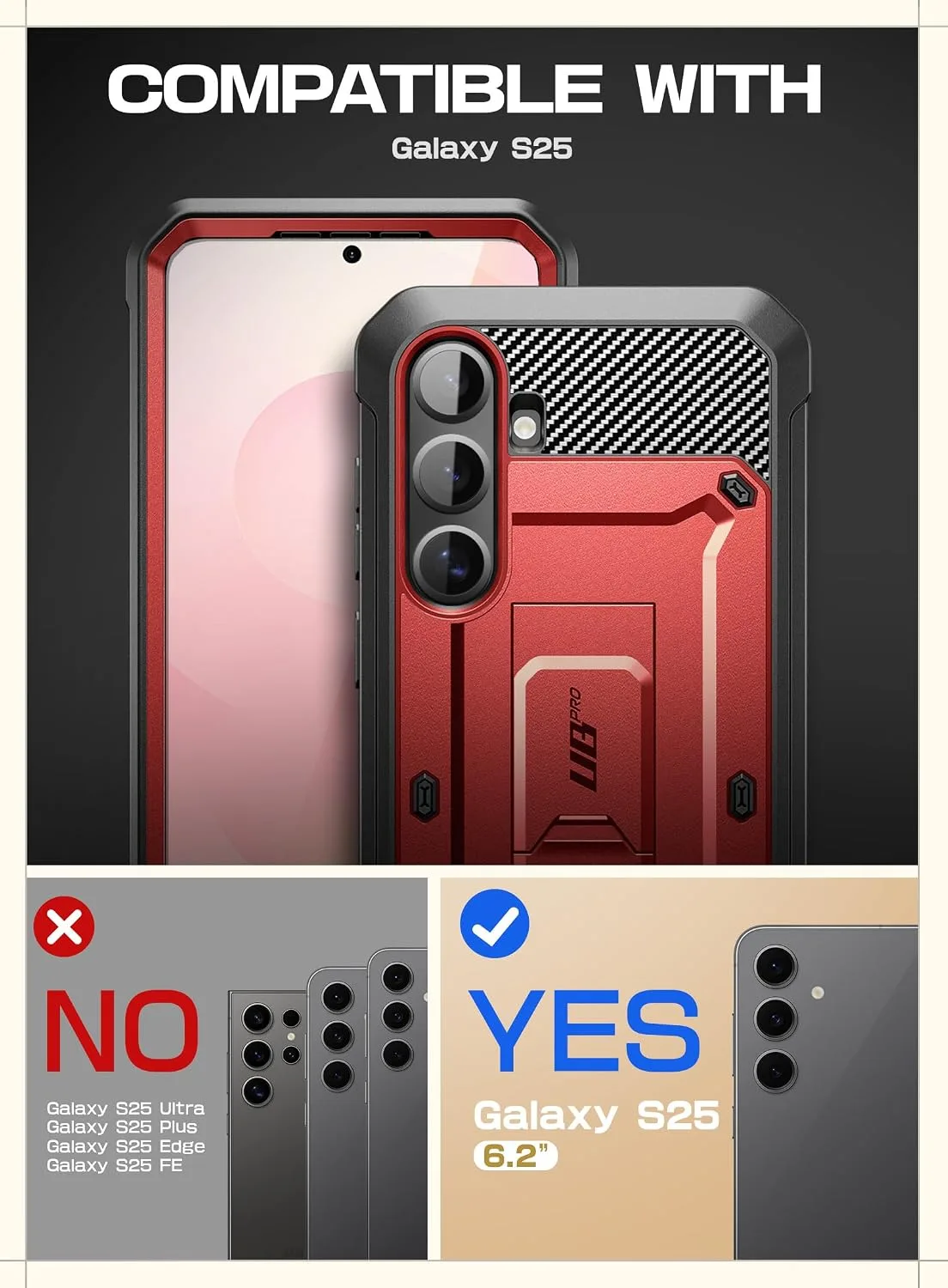 SUPCASE for Samsung Galaxy S25 Case with Stand & Screen Protector, Red