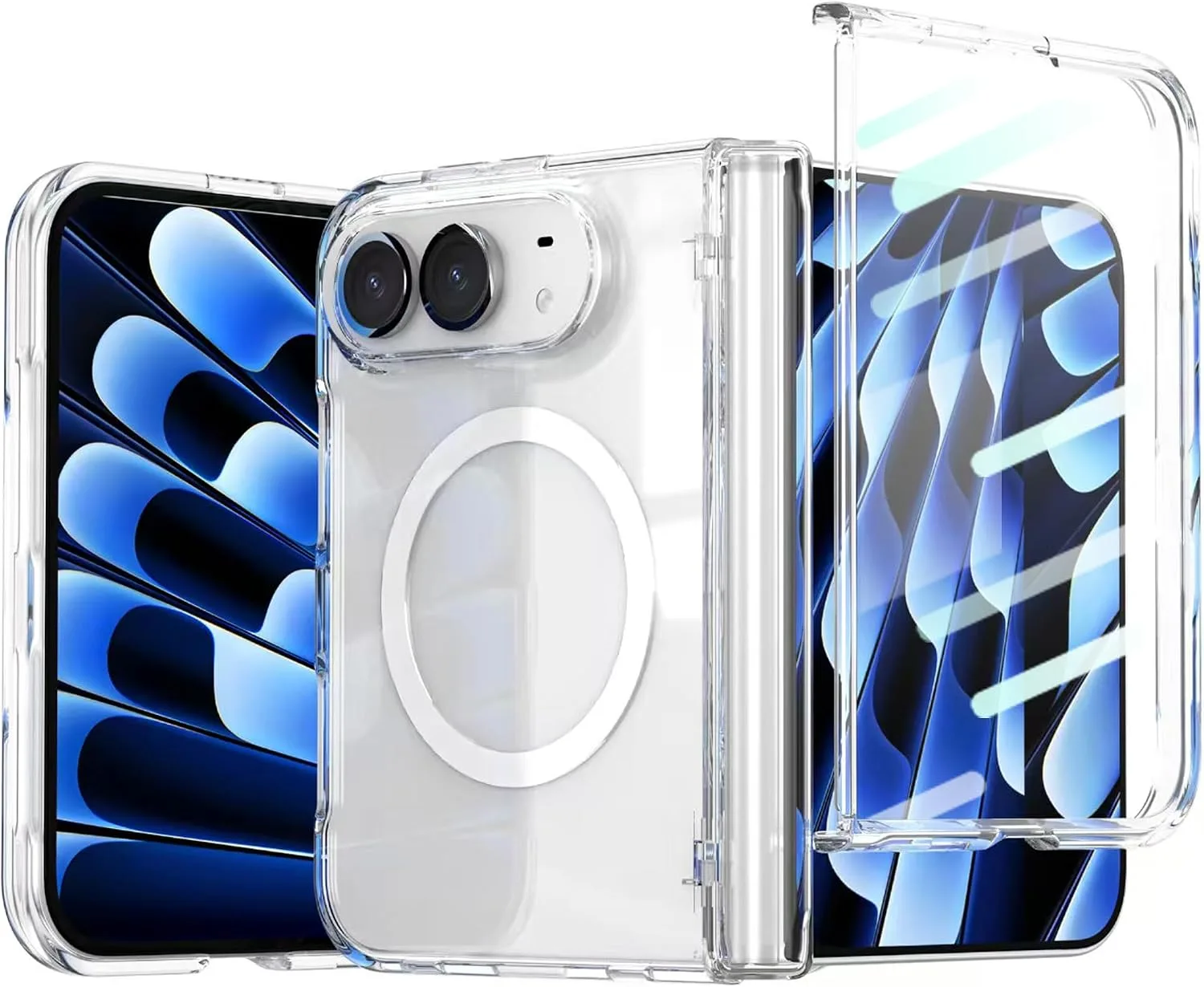 for iPhone Duo Case Compatible with MagSafe, Bulit-in Screen Protector & Spring Hinge Protection, Ultra Strong Magnetic 360° Protection Anti-Yellowing Crystal Clear Phone Cover for Apple iPhone Duo