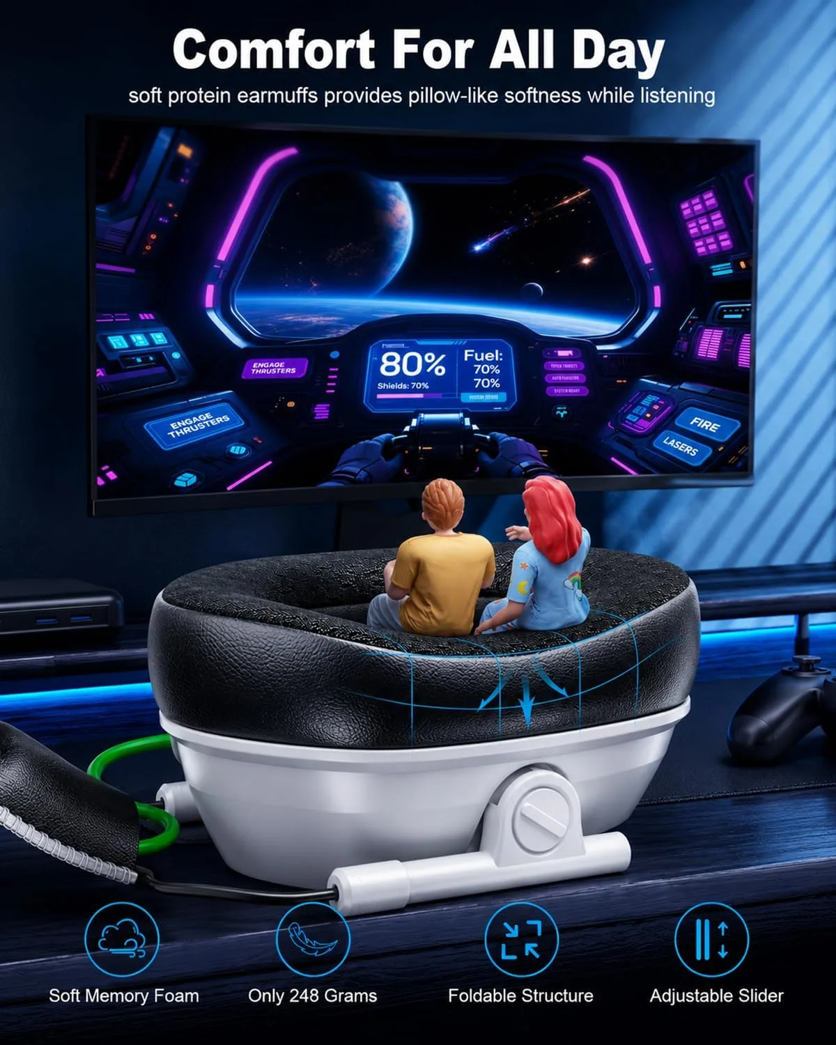 Wireless Gaming Headset for PS5, PS4, PC, Switch, 20ms Low Latency with Mic