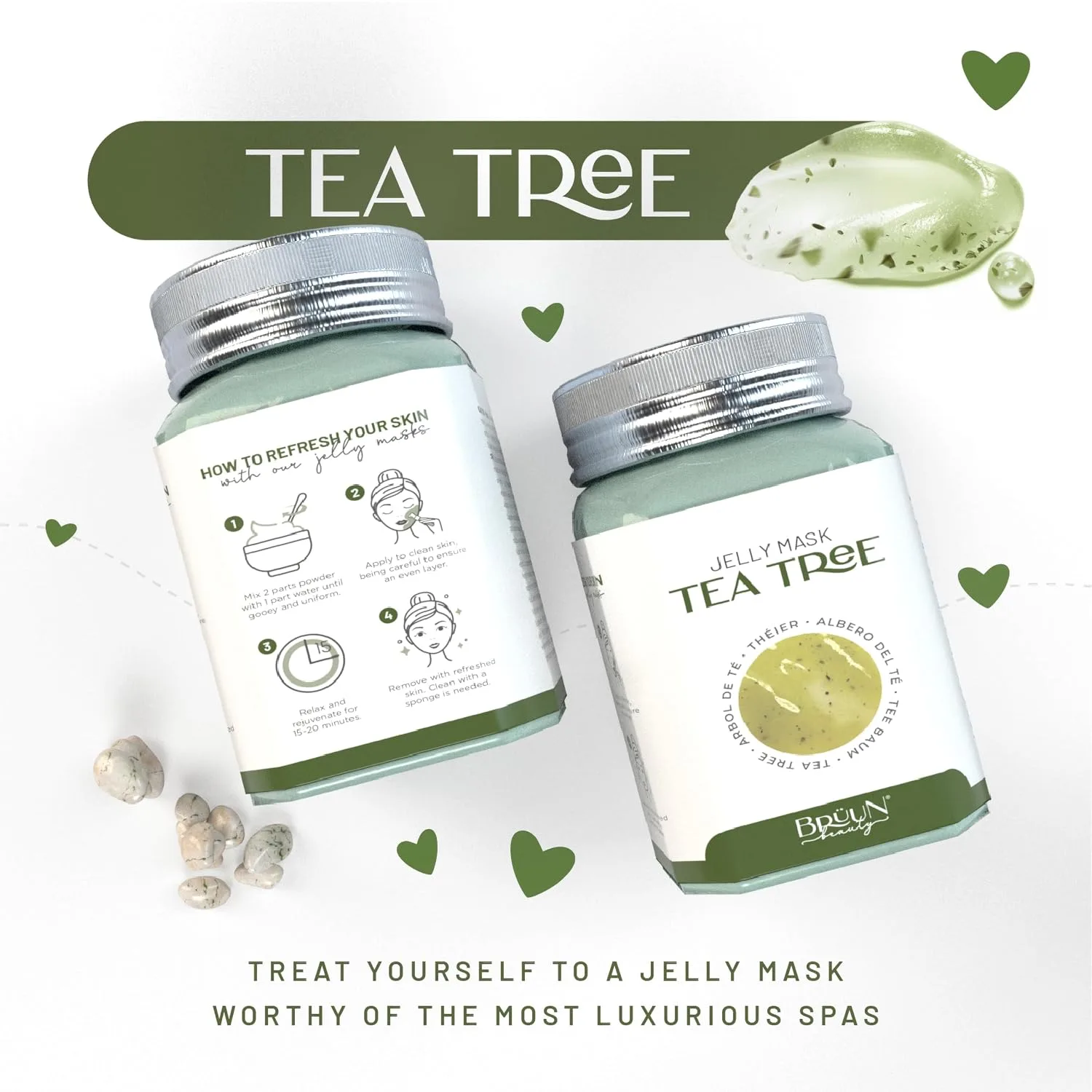 BRÜUN Peel-Off Tea Tree Jelly Mask for Face Care – A 23 fl oz Rubber Jar for 30 to 35 Treatments – A Skin Care Moisturizing Gel Mask of Spa Set for Men, Women and Adults