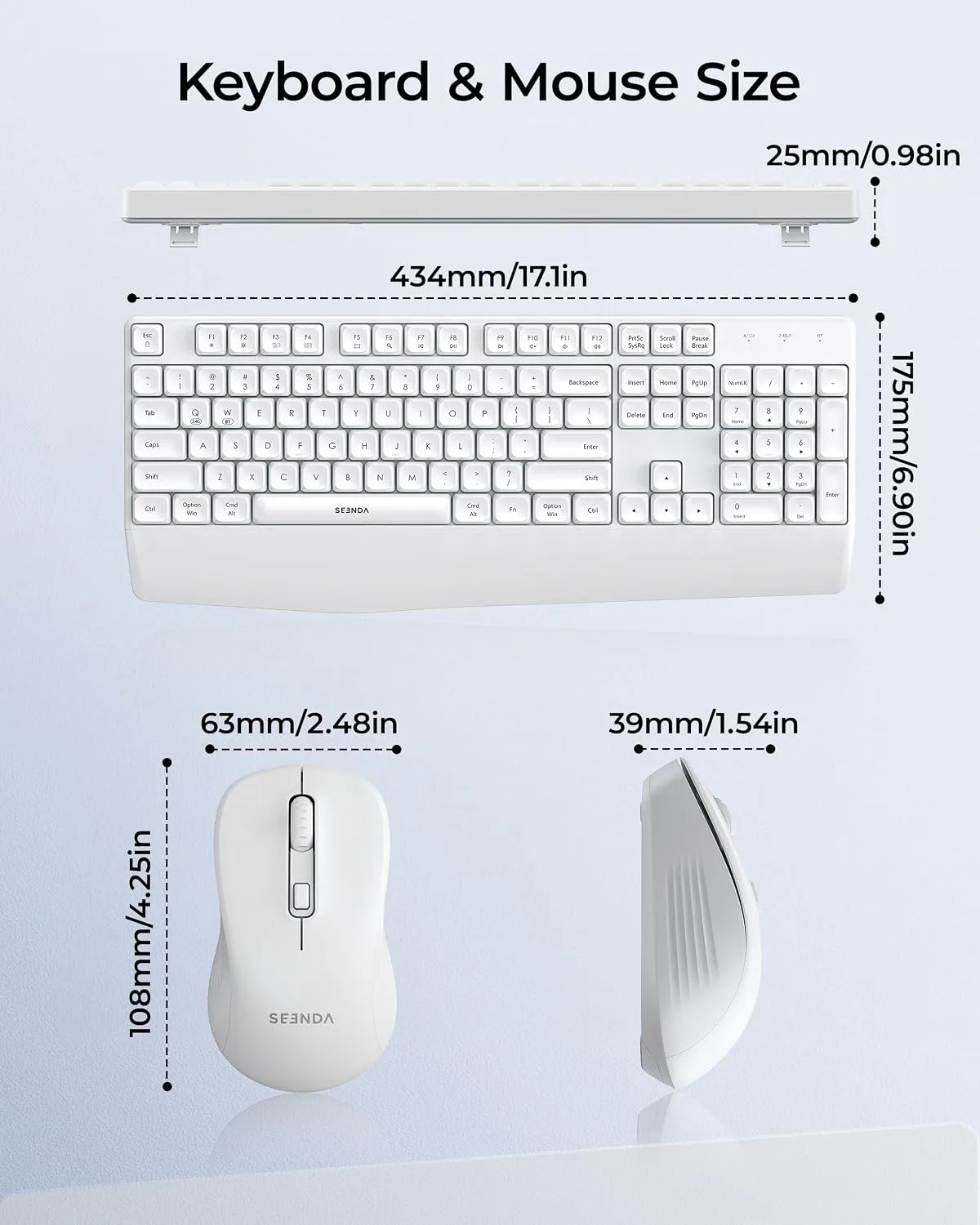 seenda COE200 Wireless Bluetooth Keyboard and Mouse Combo with Wrist Rest