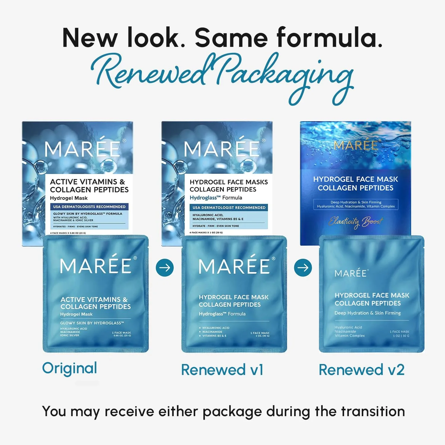 MAREE Hydrogel Collagen Face Mask - Hydrating Cooling Face Masks for Women