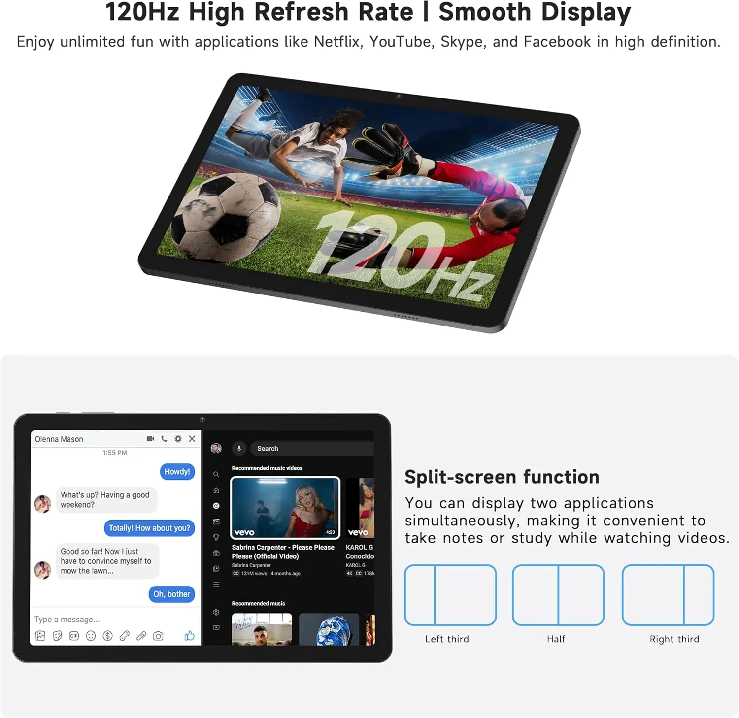 AOC 10 Inch Tablet Android 16, 120Hz IPS High Brightness HD Display, 8-Core Processor, Widevine L1 HD Streaming, 4GB RAM 128GB Storage (1TB Expand), 6000mAh Battery, WiFi, Face ID, Metal Body, Gray
