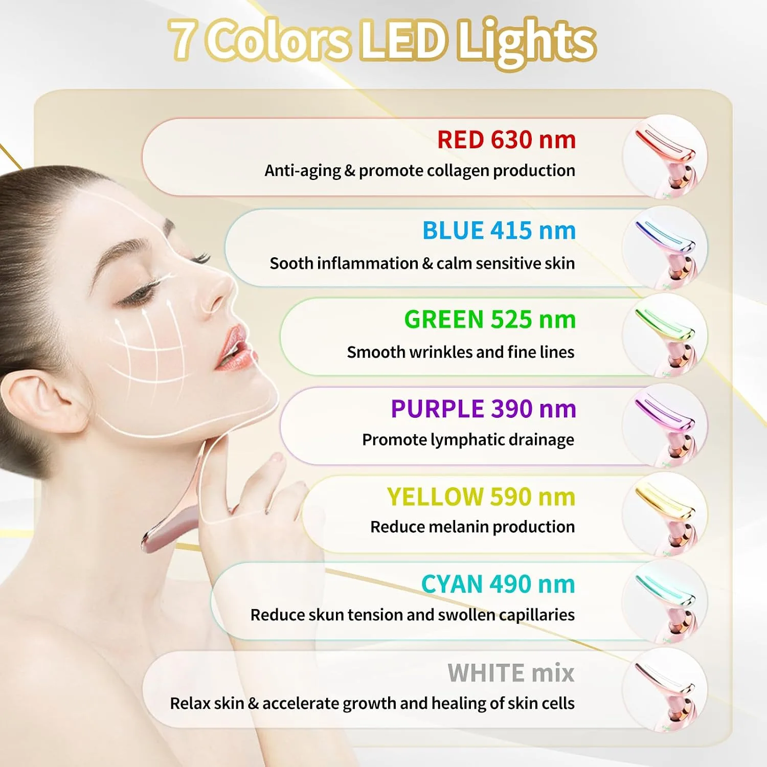 Face Light Therapy Device, Based on Triple Action LED, Thermal, and Vibration Technologies, Face and Neck Beauty Device with 7 Color LED for Home Use, Improve Skin(Glossy Pink)