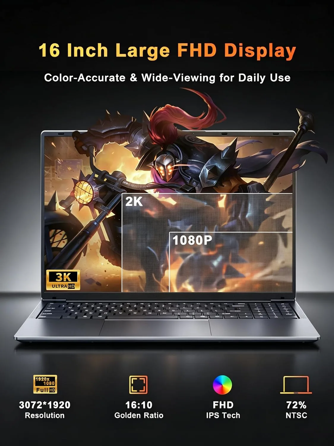 XNQ Laptop Computer, Gaming Lap top PC 2026, Core i5 Turbo 3.80GHz, 16 Inch 3072 * 1920 Display, 8000mAh Battery, 16GB RAM 1TB TF Expand, 512GB SSD, Backlit, Type-C, Privacy Care, WiFi6 Win 11 pro