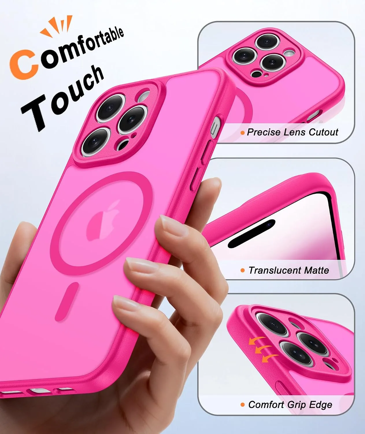FNTCASE for iPhone 14-Pro Case Fit for MagSafe HotPink