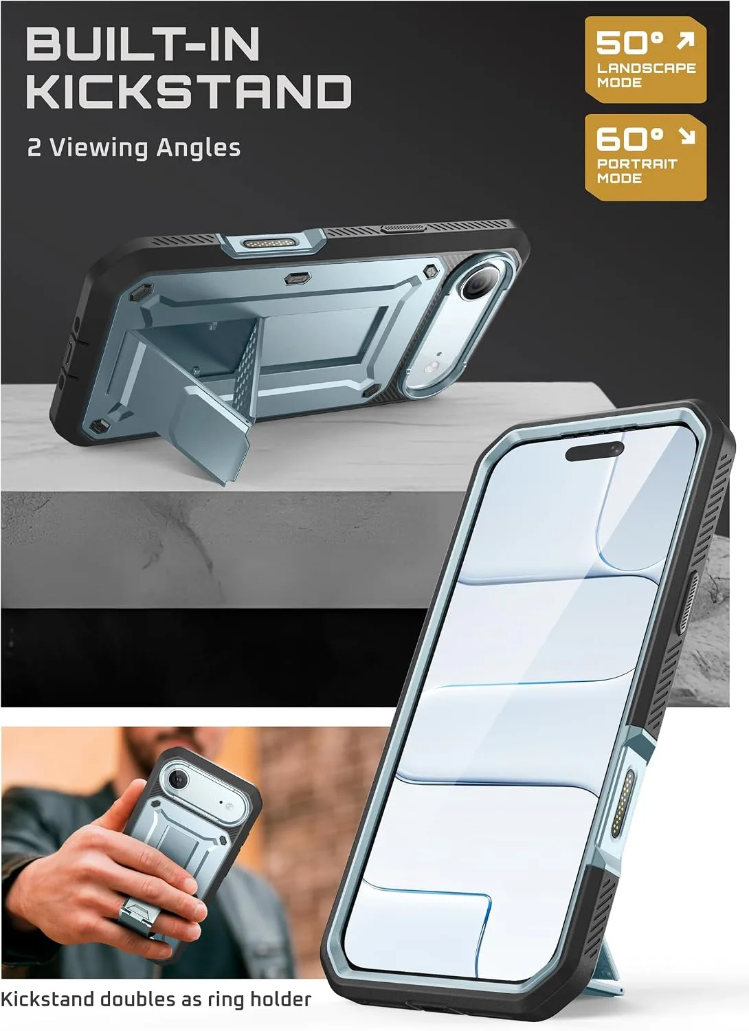 SUPCASE for iPhone Air Case with Kickstand & Screen Protector, Arctic