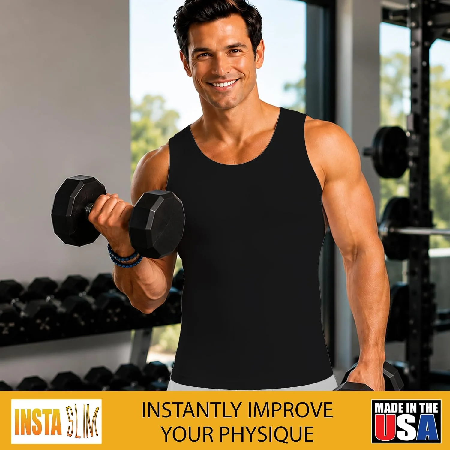 Insta Slim - Made in USA 3 Pack Compression Muscle Tank Body Shapers for Men. Back Support, Slimming Shapewear Undershirt
