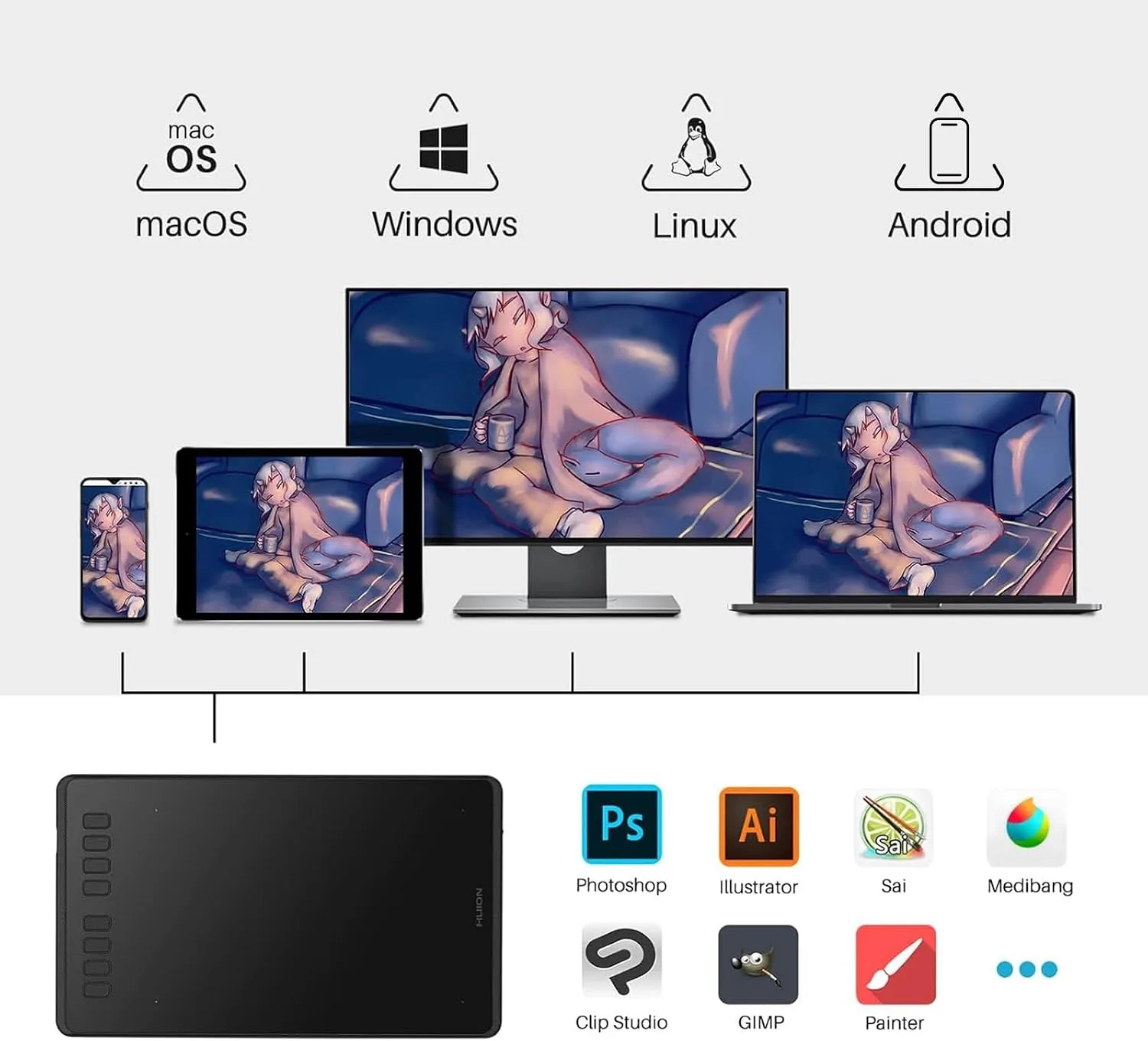 HUION Inspiroy H950P 8x5 inch Drawing Tablet 8192 Pen Pressure