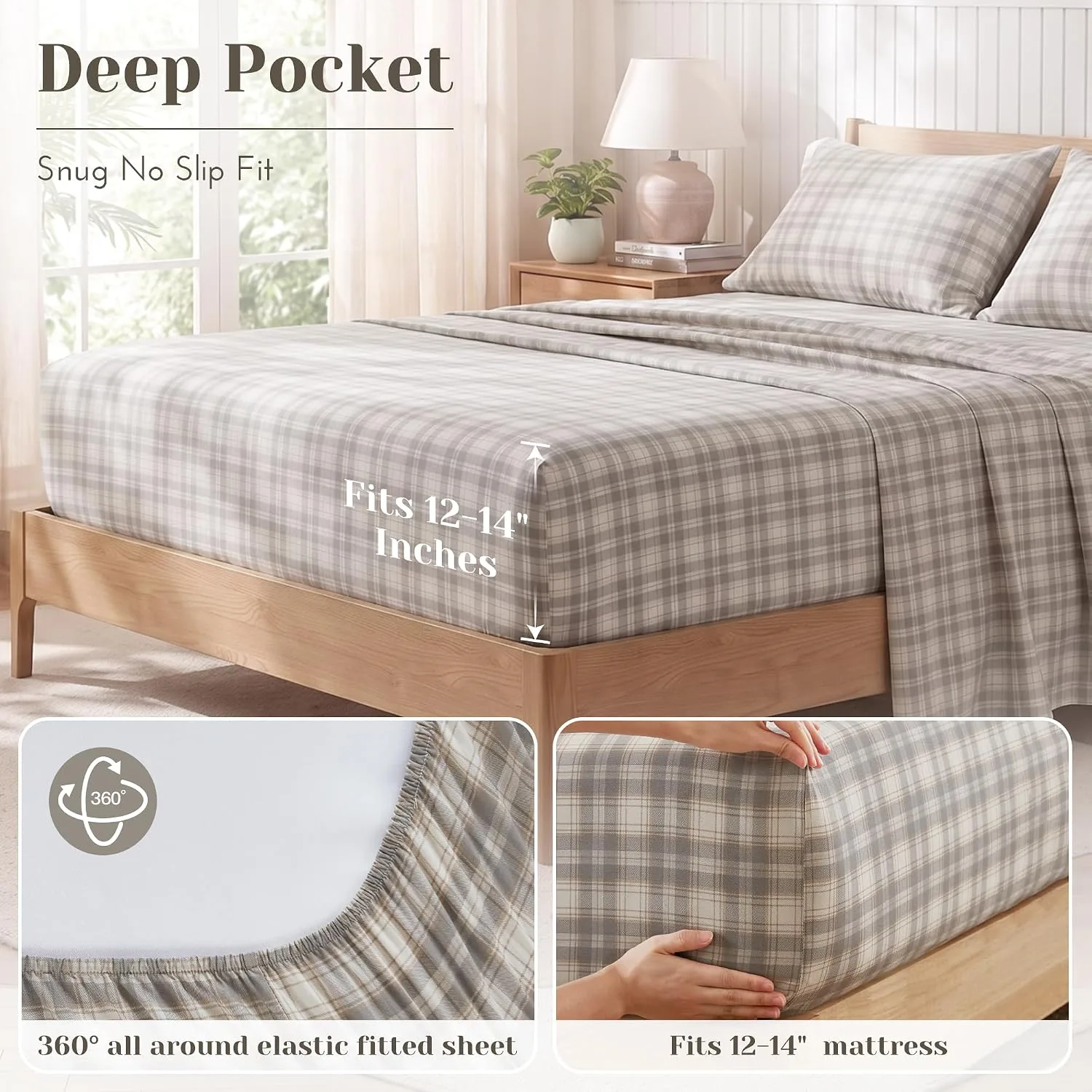 Comfort Spaces 100% Cotton Percale Sheets Twin Size 3 Piece, Wesley Taupe