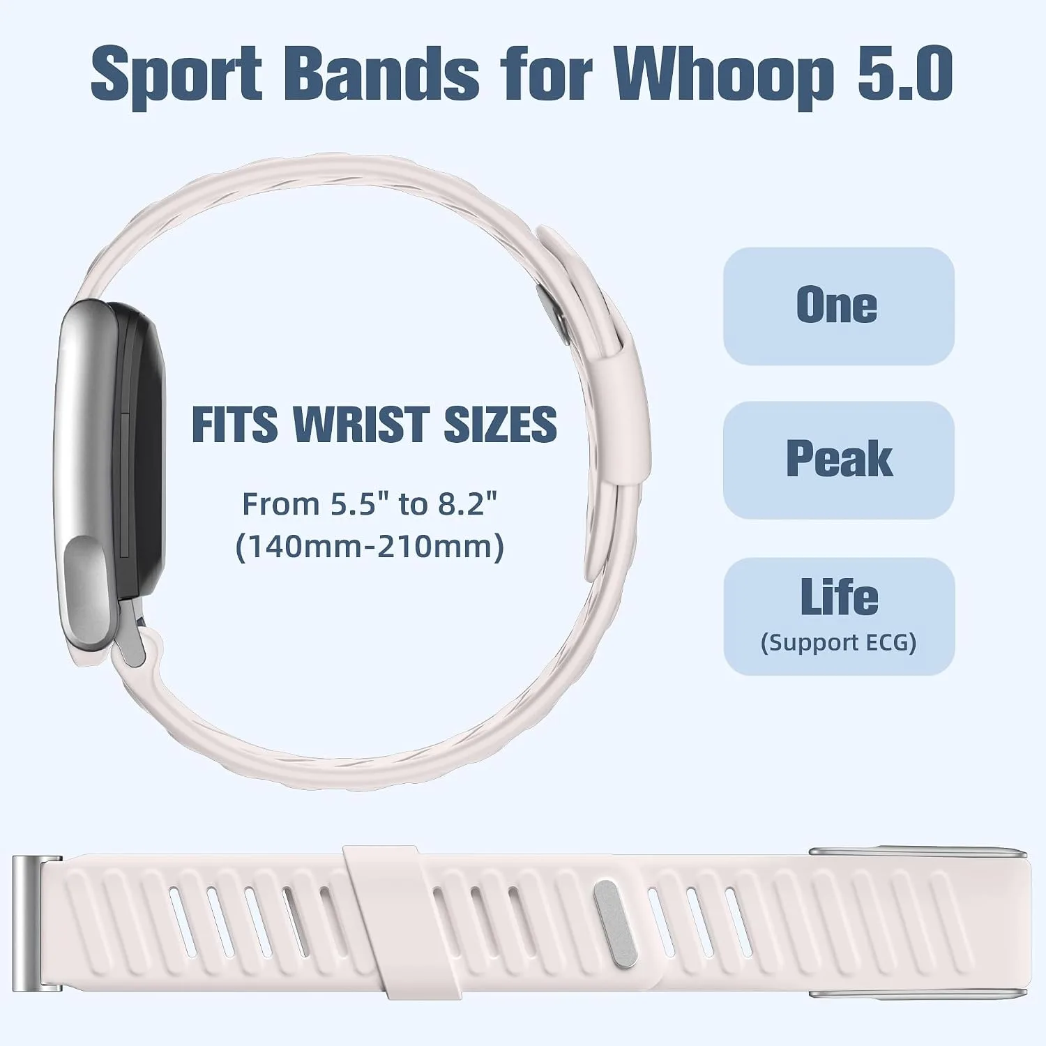 Getino Sport Band Compatible with Whoop 5.0 Bands One, Peak and Life/MG, Breathable Waterproof Silicone Adjustable Replacement Accessories Strap for Whoop Band 5.0 Fitness Activity Tracker, Starlight