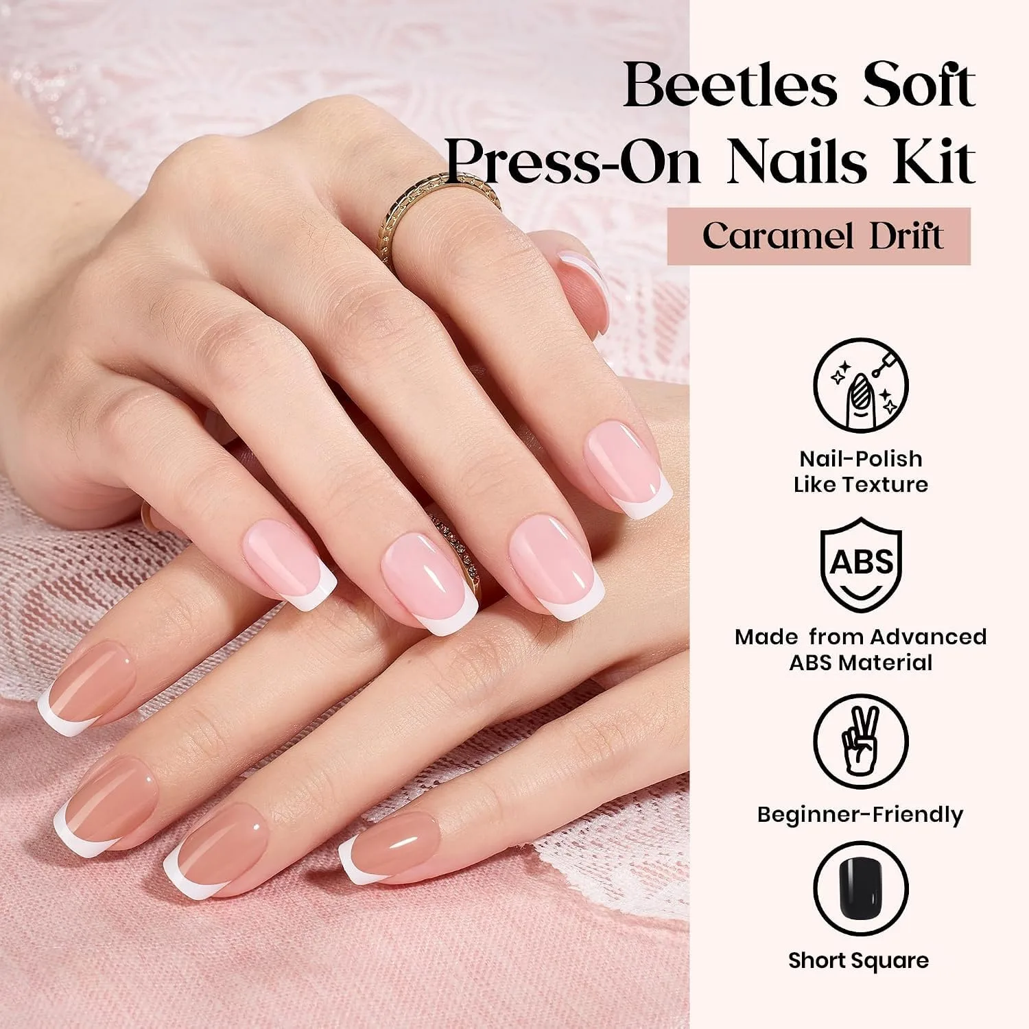 Beetles Press On Nails Kit - Caramel Drift, 360Pcs 12 Colors Short Square
