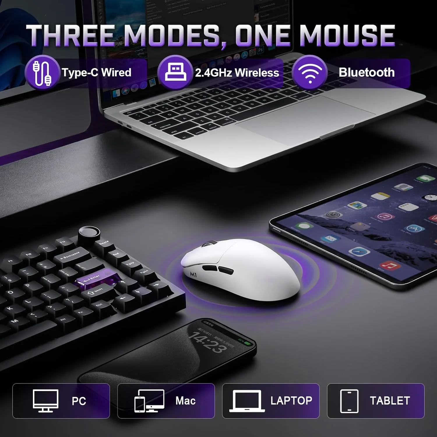 YUNZII M1 PAW3311 Sensor Wireless Gaming Mouse (White)