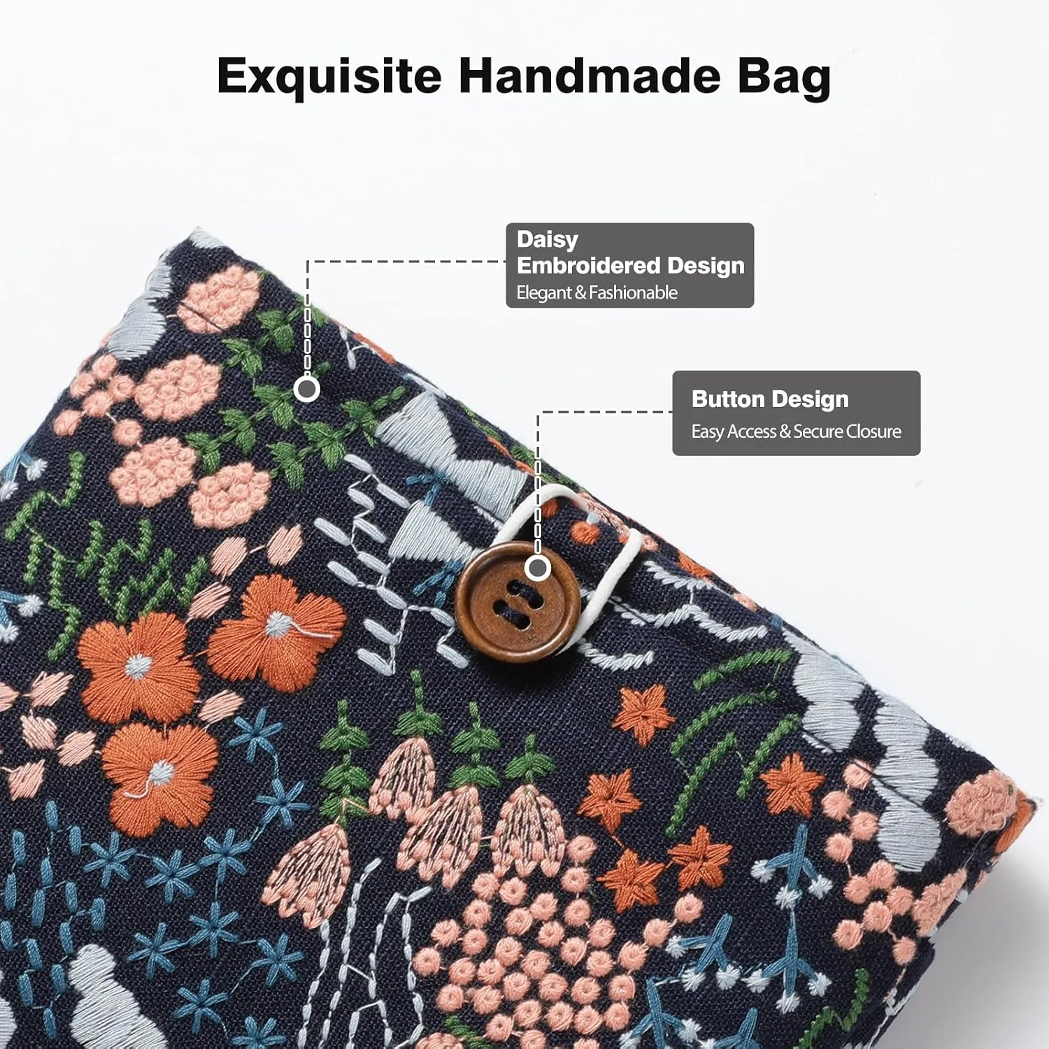 MoKo 6-7 Inch Embroidered Daisy Padded E-Reader Sleeve Zippered Bag with Back Pouch for Most 6/6.8/7 inch E-Reader, 6" Nook Glowligt 4, 6" Kobo Clara BW/Clara Colour, Indigo Flower