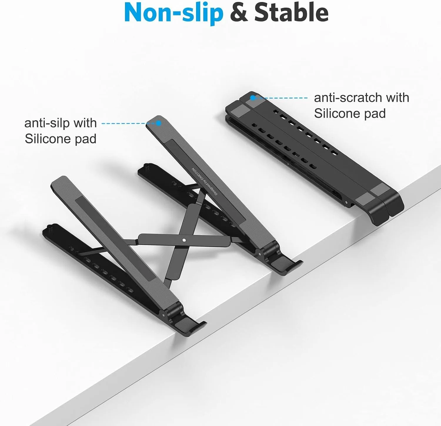 Portable Laptop Stand, OMOTON Laptop Stand for Desk Ergonomic 7-Levels Angles Adjustable Computer Stand, ABS Laptop Riser Holder Compatible with All Laptops and iPad(10-15.6")