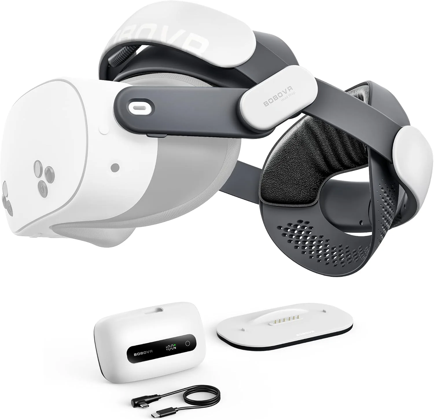 BOBOVR M3 Pro+ Battery Head Strap Compatible with Meta Quest 3S and Quest 3, Includes BM60 Battery and Fast Charging Dock, Dual-Mode VR Strap, Reduced Face Pressure, Stable Fit for Active Play