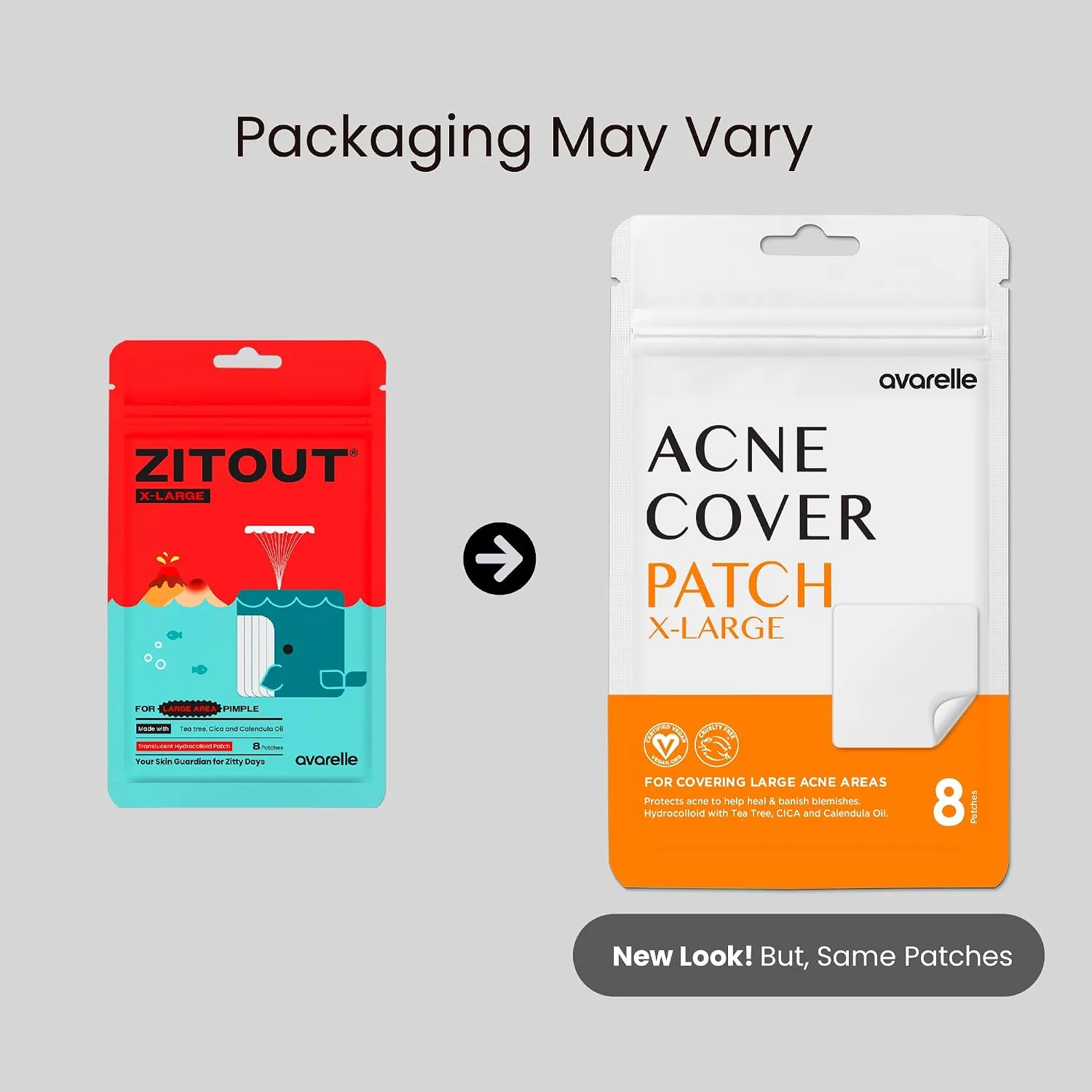 AVARELLE XL Large Hydrocolloid Acne Cover Patches for Face & Body 8 Count