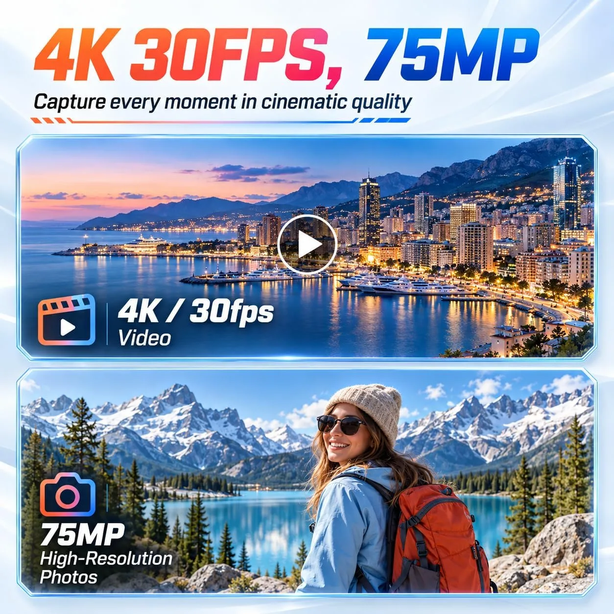 Vlogging Camera 4K 330° Auto Rotating Lens Digital Gimbal Pocket Cameras