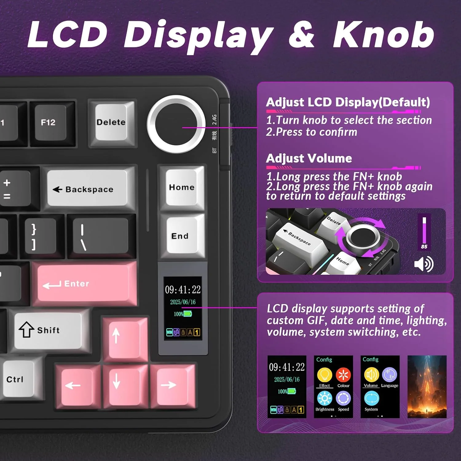 AULA S75 PRO Wireless Mechanical Gaming Keyboard with Screen&Knob, 80 Keys