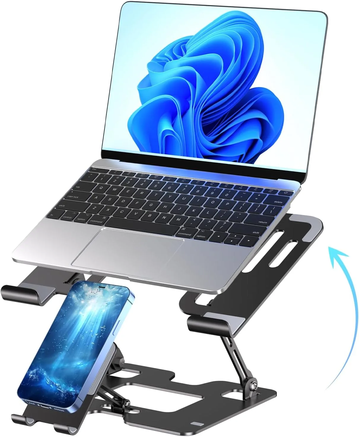 Base para laptop y teléfono Lajou ergonómica 2 en 1 ajustable negra
