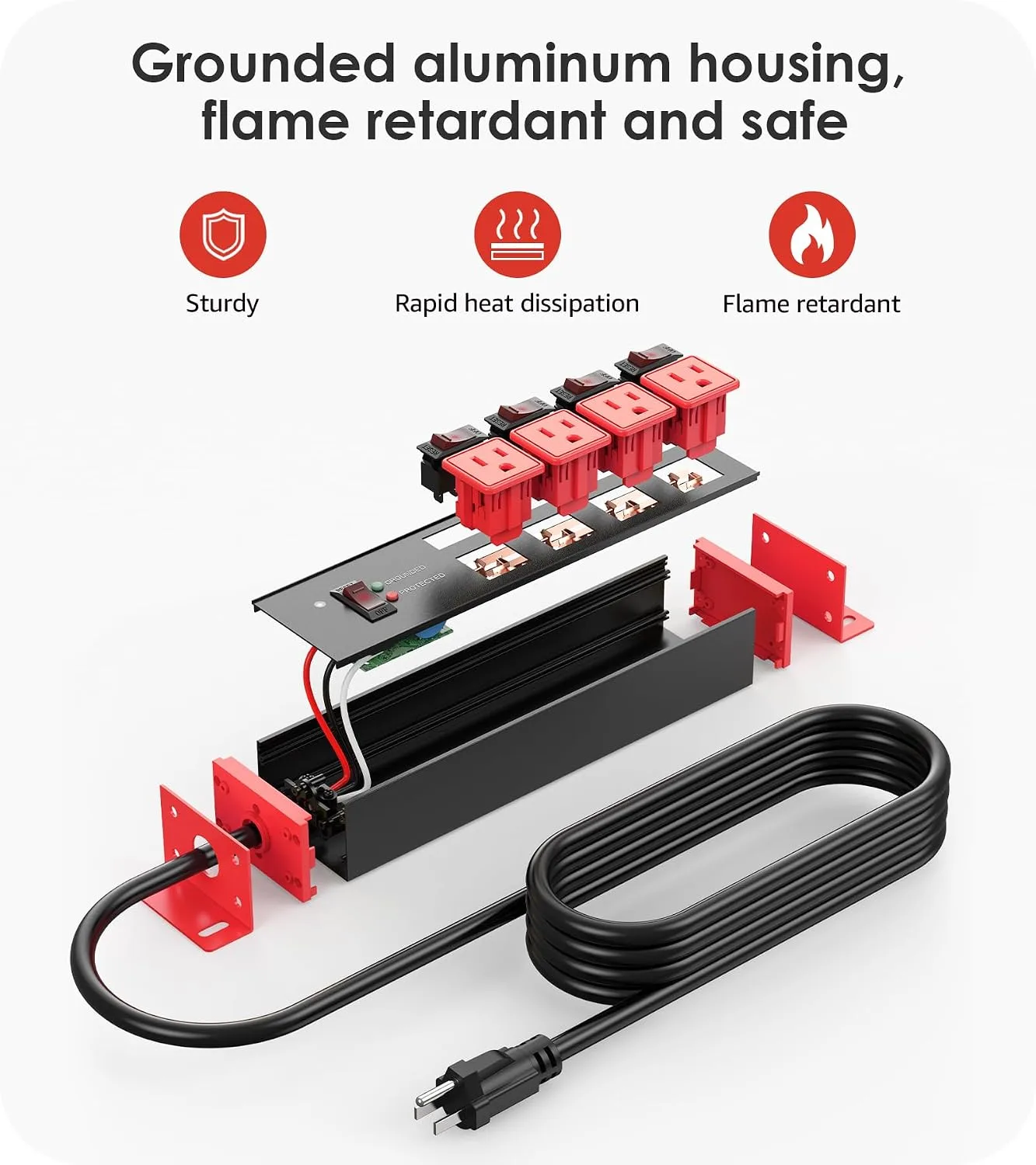 CCCEI 12 Gauge Heavy Duty Surge Protector, Red, 6FT, 1