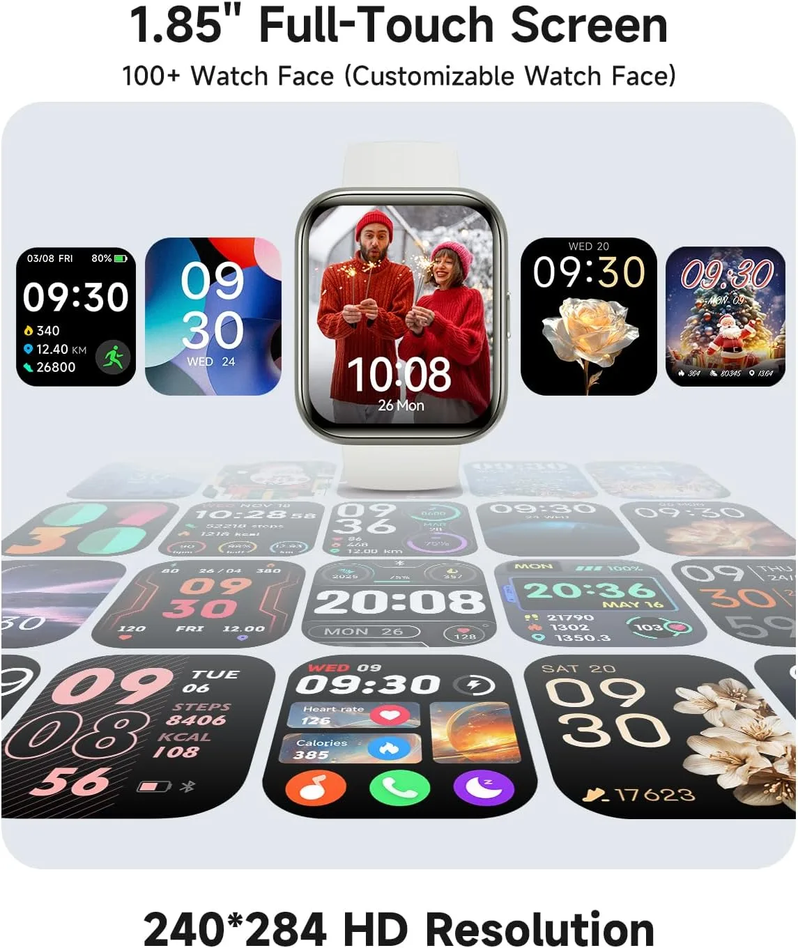 Woneligo Smart Watch for Women, Answer/Make Calls, Alexa Built-in, 1.85" Touch Screen Fitness Tracker for Android & iPhone, Heart Rate/Sleep/SpO2 Monitor Smartwatch, Waterproof (White)
