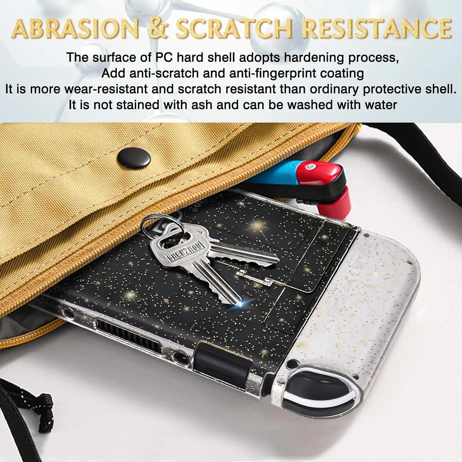 DLseego Protective Glitter Case Compatible with Switch OLED Console - Updated Version, Bling Soft TPU Cover with Shock-Absorption and Anti-Scratch Design - Golden Crystal