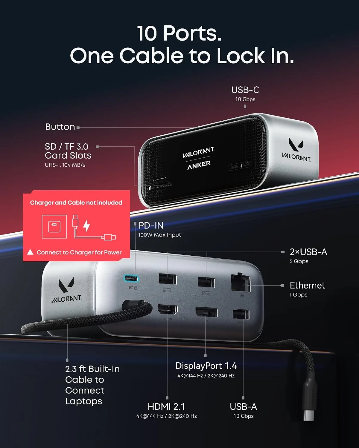 Anker USB C Hub, VALORANT Limited Edition, Smart Display Hub, No Charger