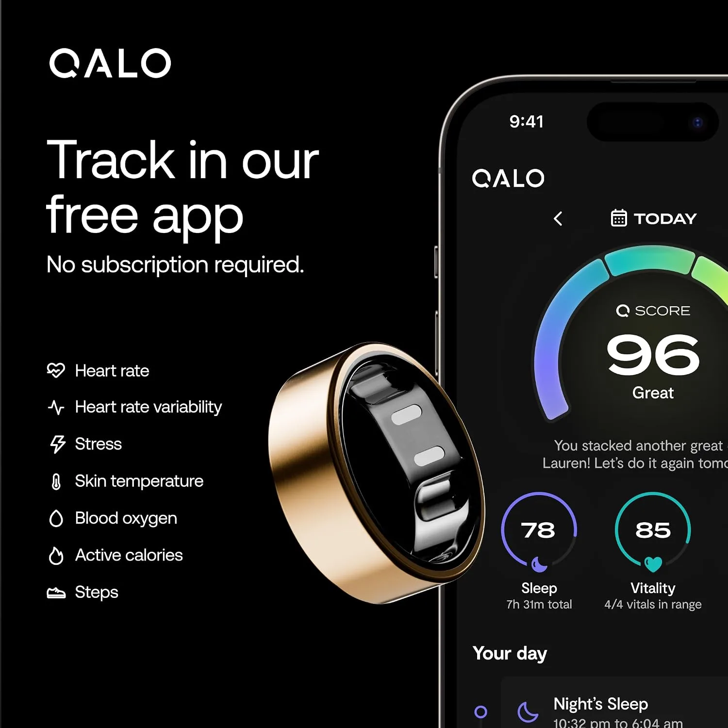 QALO SR-2 Smart Ring Fitness Tracker – Size Before You Buy – Gold, 08