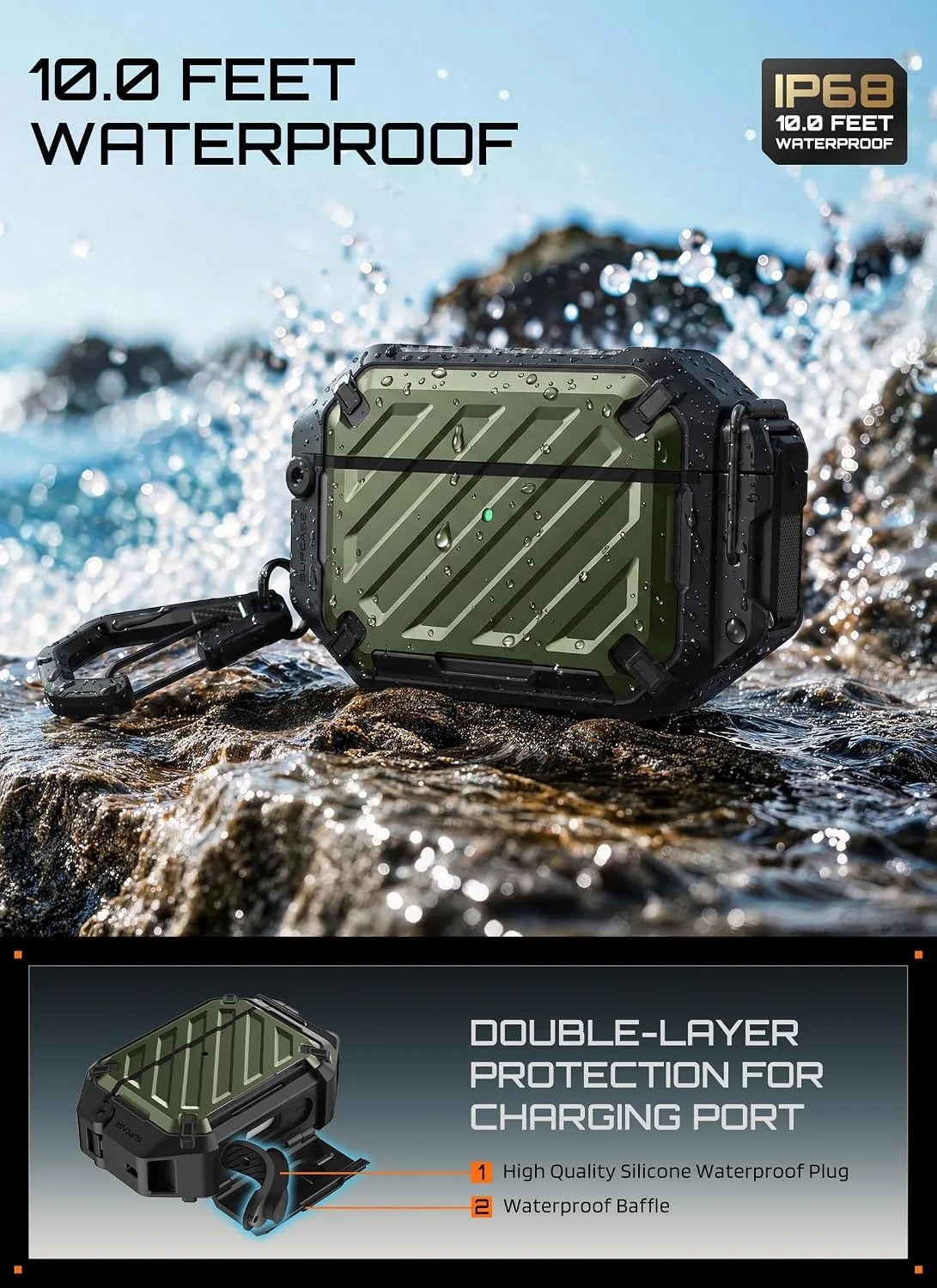 SUPCASE for AirPods Pro 3 Case with IP68 Waterproof, Lock &Carabiner,Guldan