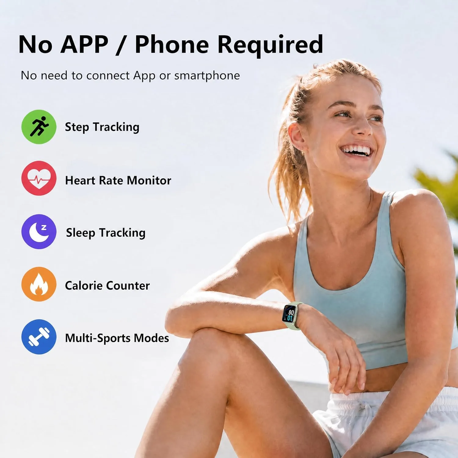 Fitness Tracker Watch with Heart Rate, No App No Phone Required, Pedometer