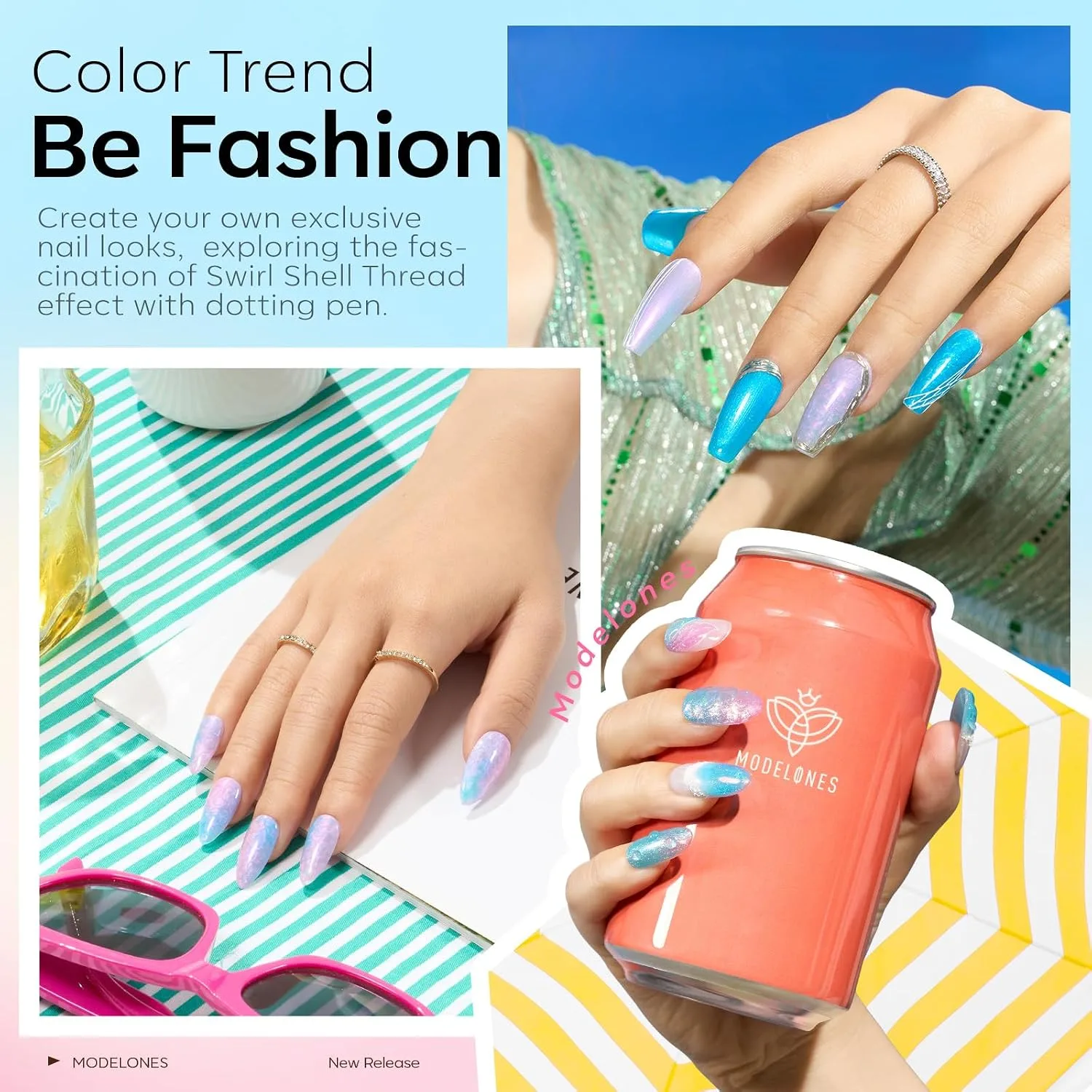 modelones Gel Nail Polish Set Glitter 6Colors Pearl Pink Blue White