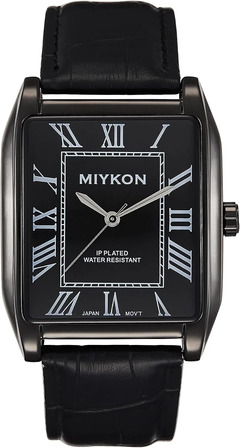 Miykon Men Vintage Tank Dress Watch, Genuine Leather Strap, Water Resistant