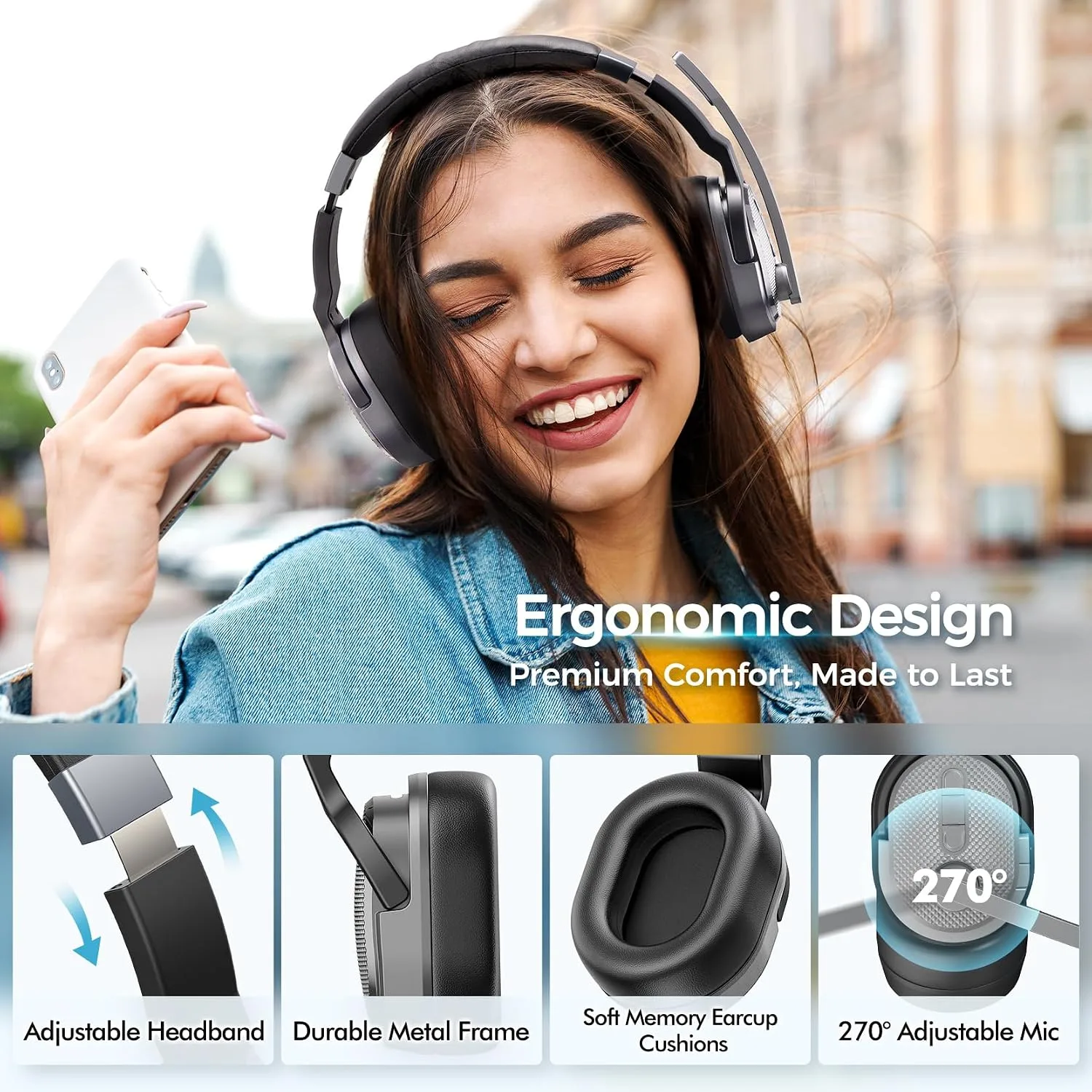 COSMUSIS Trucker Bluetooth Headset, Wireless Headset with Mic for Work