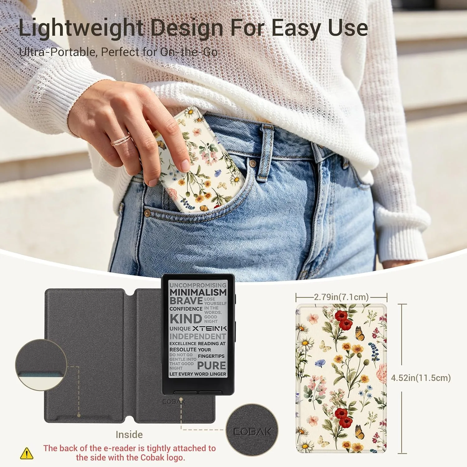CoBak Magnetic Case for XTEINK X3 eBook Reader, 3.7" Ultra-Lightweight PU Leather Cover(Classical Flowers)