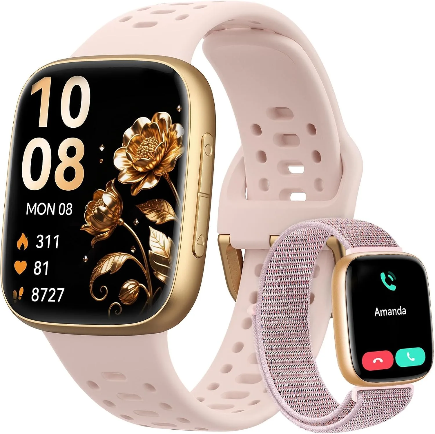 Smartwatch Fitpolo GTX20 para mujer con pantalla AMOLED 1.85" y 2 correas