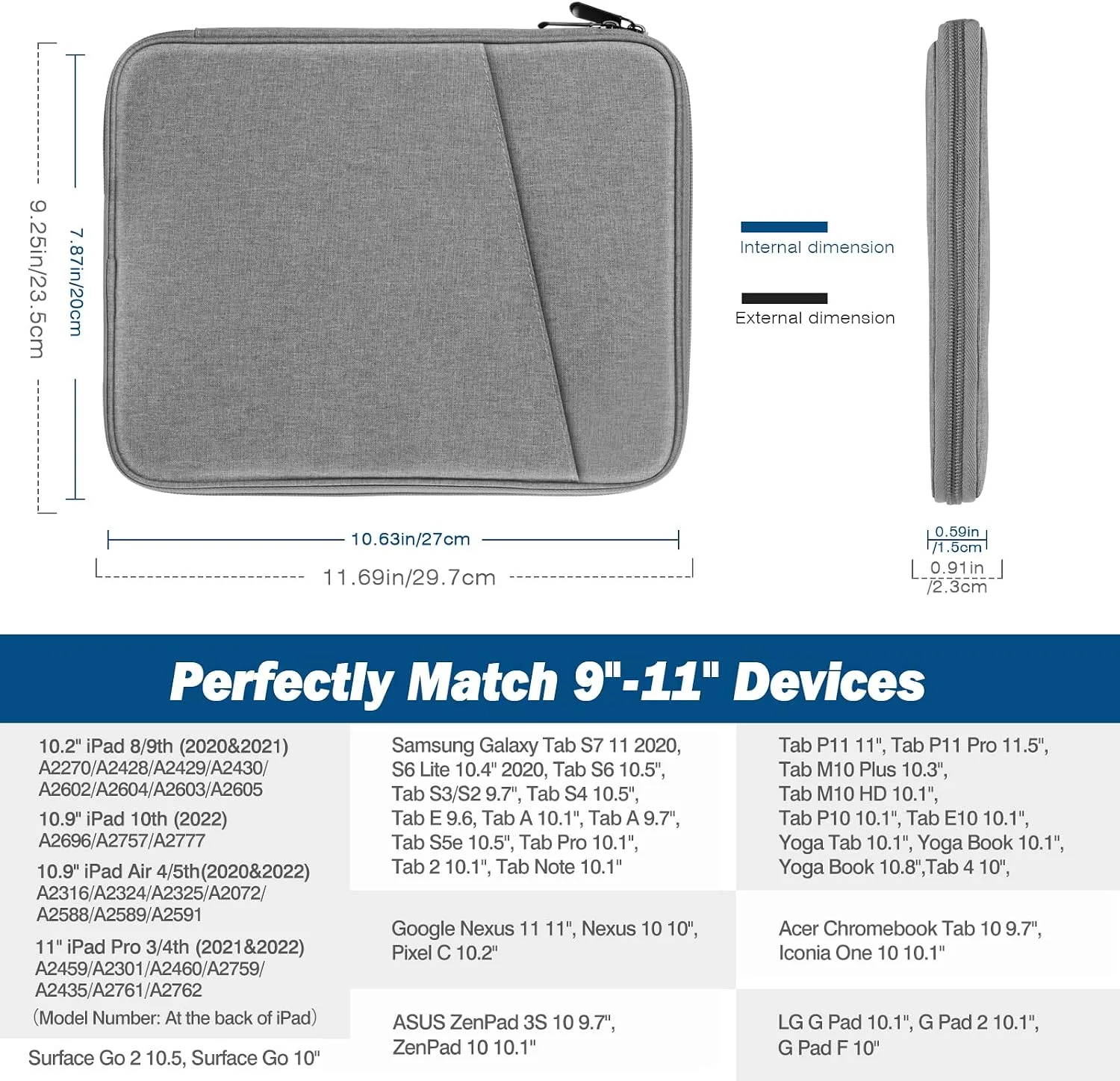 MoKo 9-11 Inch Tablet Sleeve Bag Carrying Case with Accessory Pocket