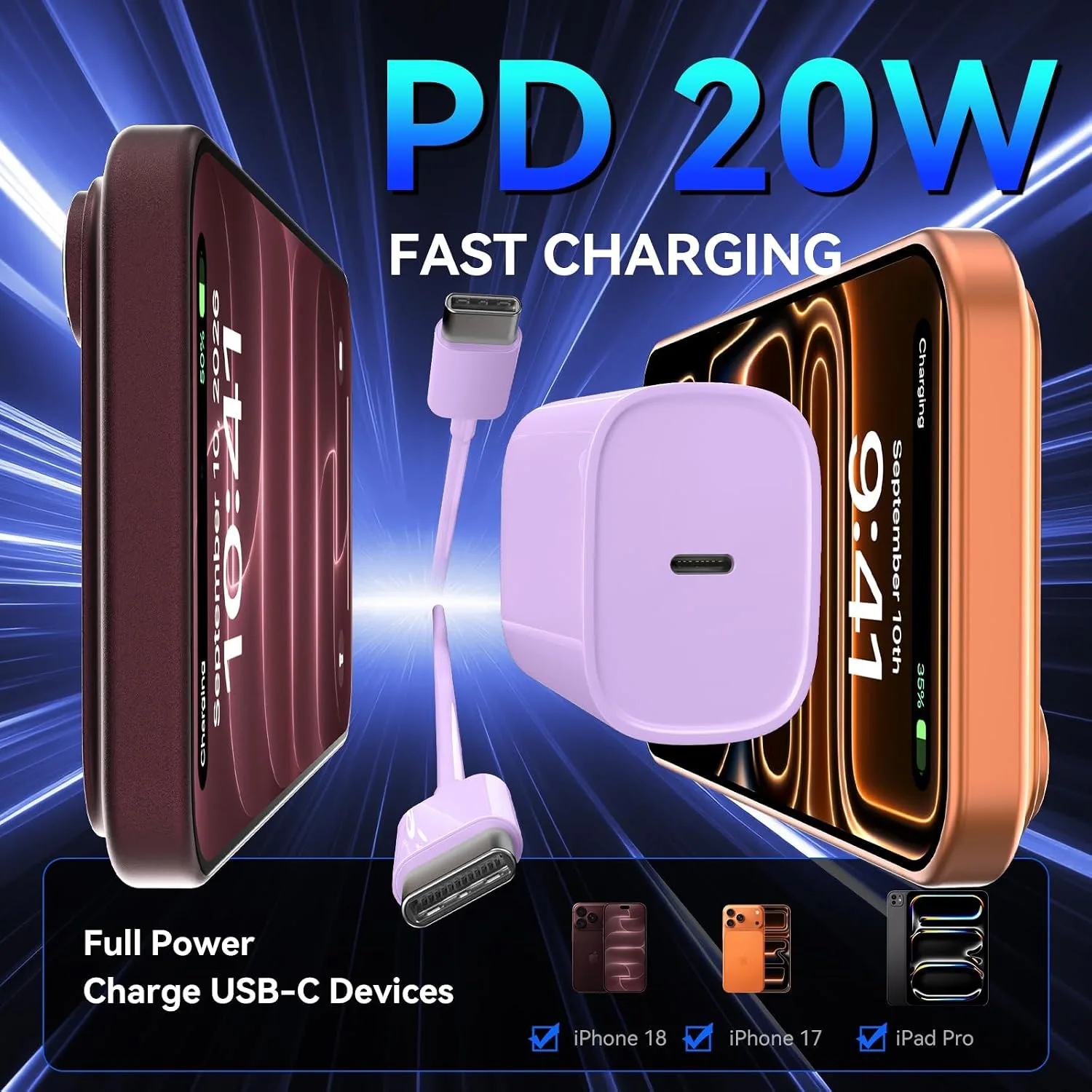 Phone 18 17 16 Pro Max Charger Fast Charging, 20W Phone Duo USB C Charger