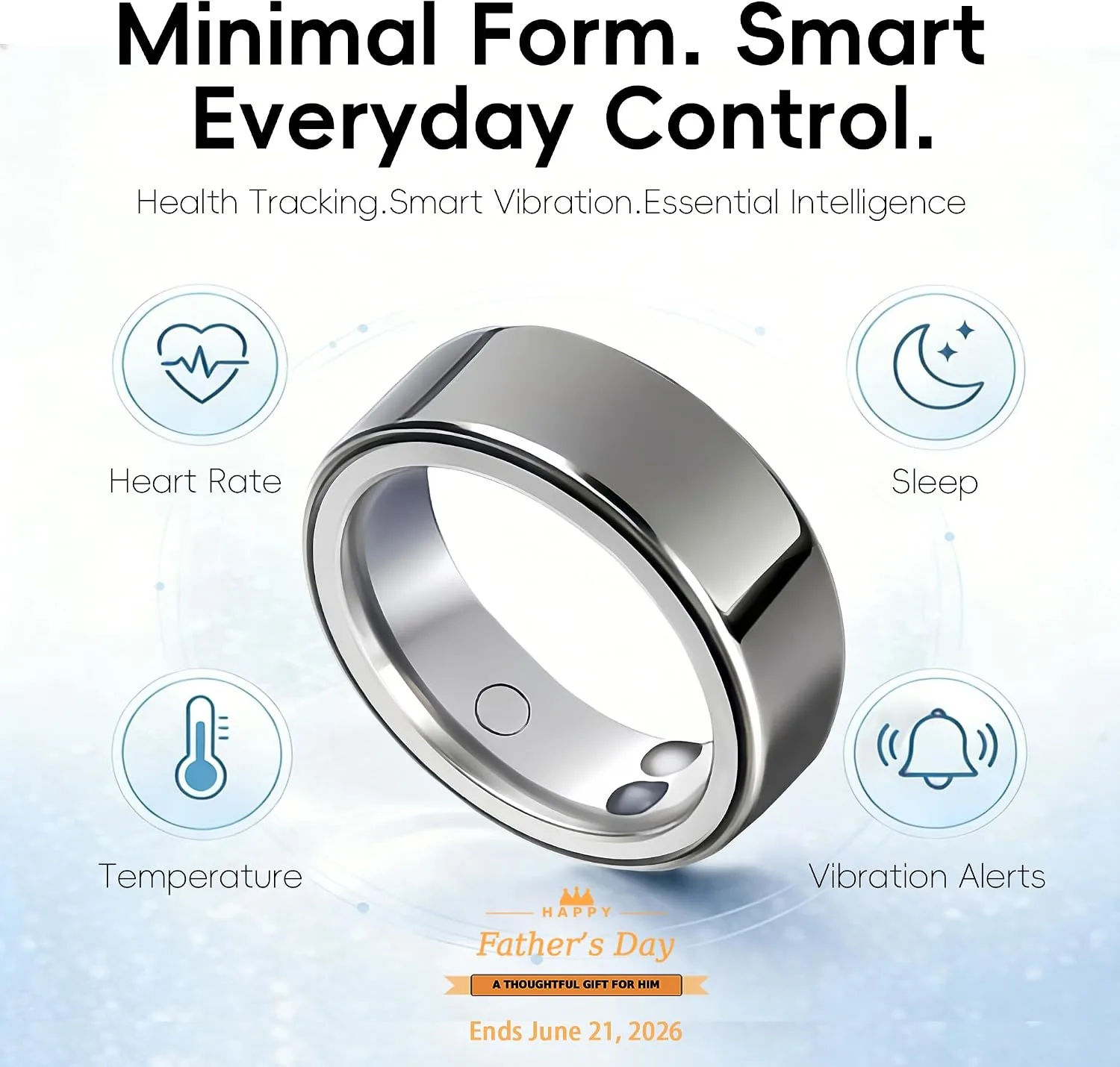 Gen 2 Lite Smart Ring for Men Women: Health, Fitness & Sleep Monitor, Heart Rate, Temp, Vibration, 5ATM Waterproof, iOS Android, Gift (Titanium Grey, 9)
