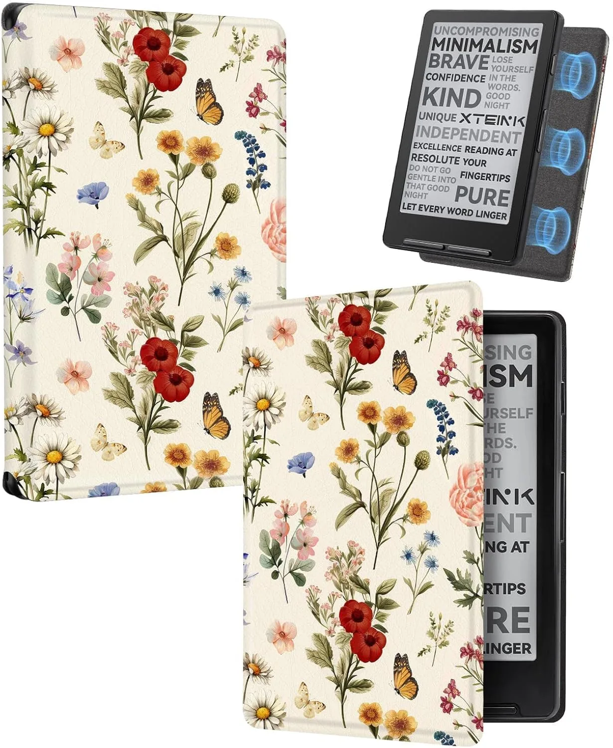 CoBak Magnetic Case for XTEINK X3 eBook Reader, 3.7" Ultra-Lightweight PU Leather Cover(Classical Flowers)