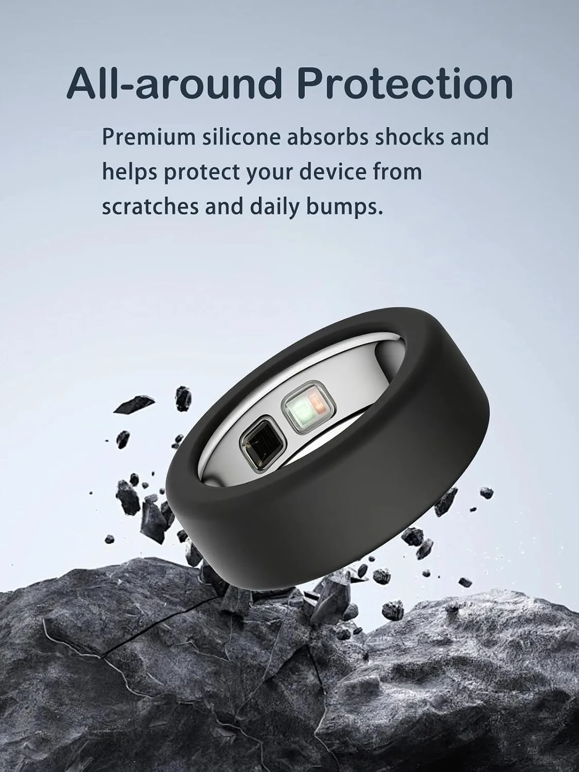 Silicone Case for Oura Ring 5, 2-Pack, M (10-13),Black+ Translucent