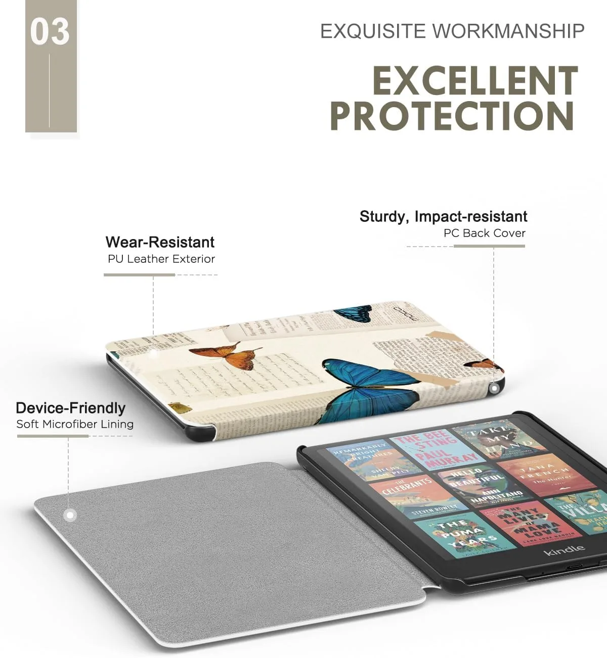 MoKo Case for 7" Kindle Paperwhite 12th Gen 2024/Colorsoft, Retro Butterfly