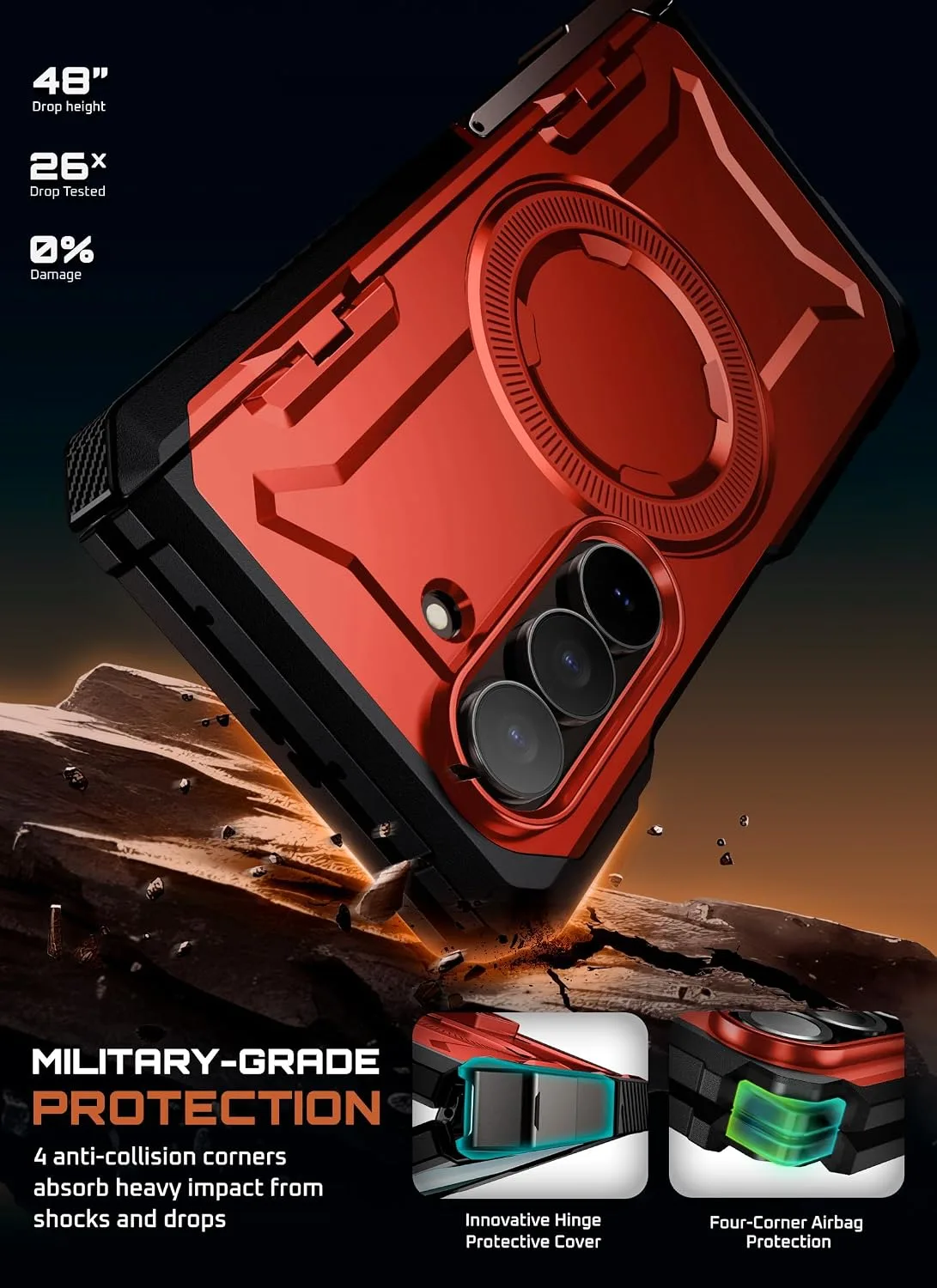SUPCASE for Samsung Galaxy Z Fold 7 Case with Kickstand, Ruddy