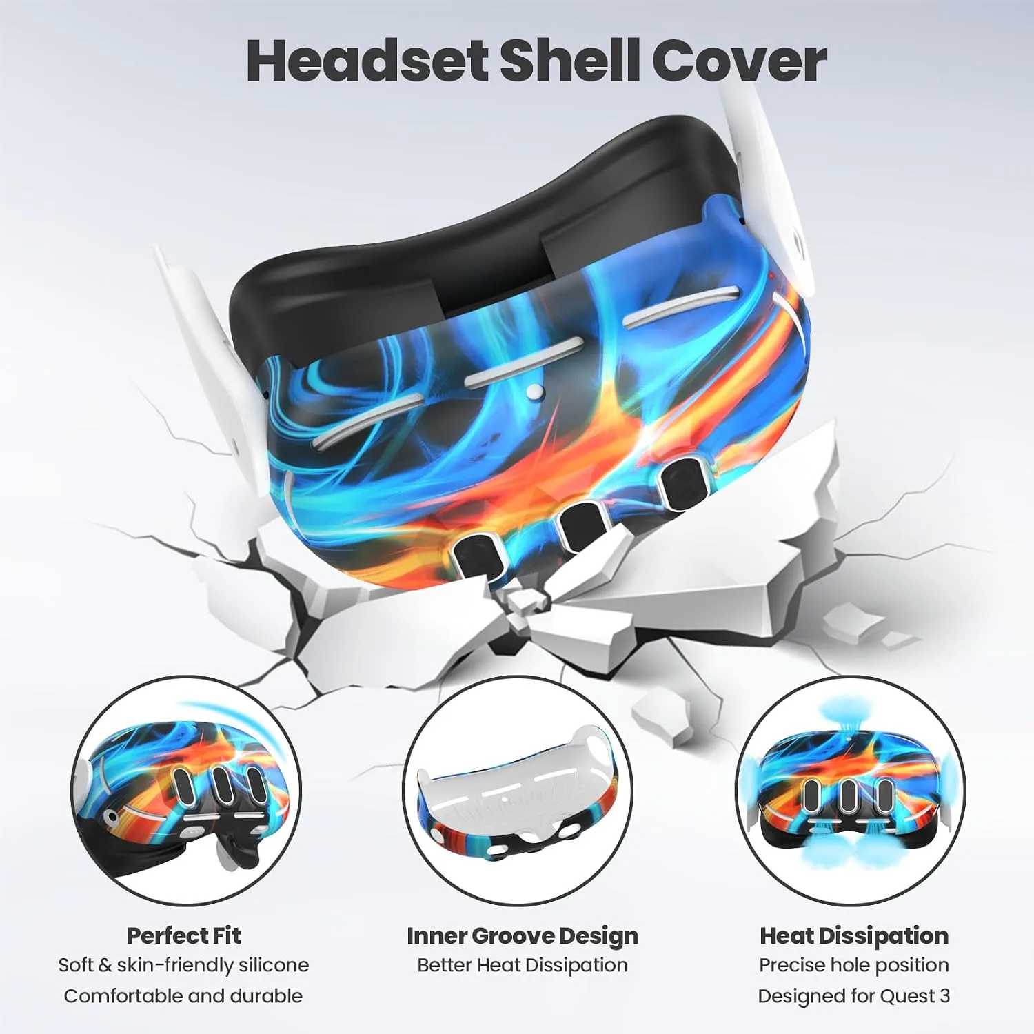 Compatible with Oculus Quest 3 Accessories, VR Silicone Face Cover, VR Shell Cover,Touch Controller Grip Cover,Camera Lens Protector Set (Aurora)
