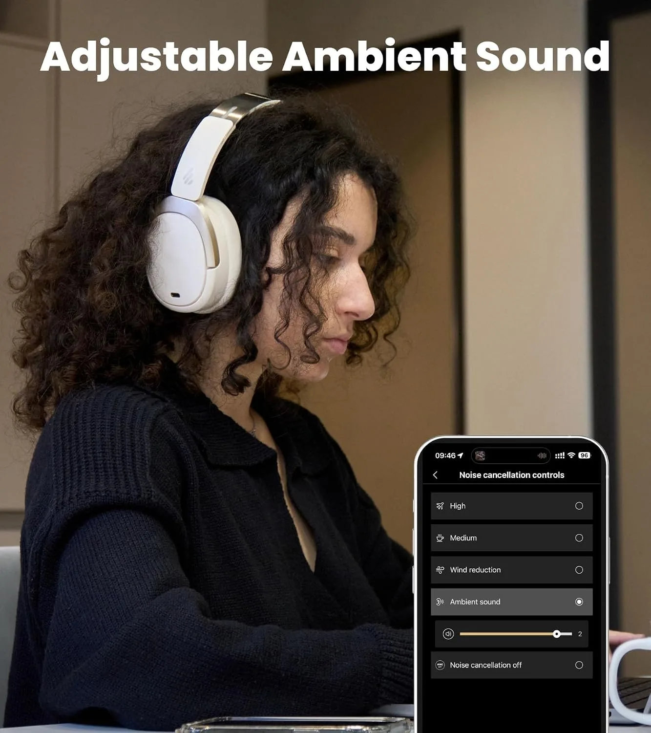 Edifier W80 Over Ear Headphones with -49dB Active Noise Cancelling, Ivory
