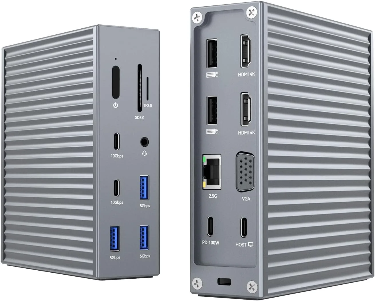 ACASIS USB C Docking Station Dual Monitor, 16-in-1 Laptpop Docking Station with 2* HDMI,VGA,2.5G Ethernet,SD/TF10Gbps USB-C 3.1,3.5mm Audio,PD100W,USBC Hub for Dell/Lenovo/HP/ThinkPad (Sliver)