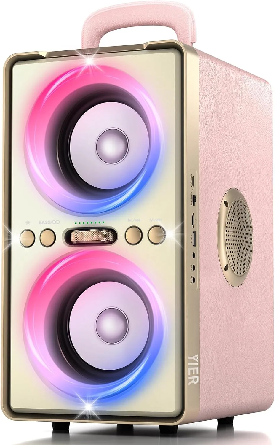 YIER Bluetooth Speaker, 240W Peak Loud Party Speaker with Deep Bass, Pink